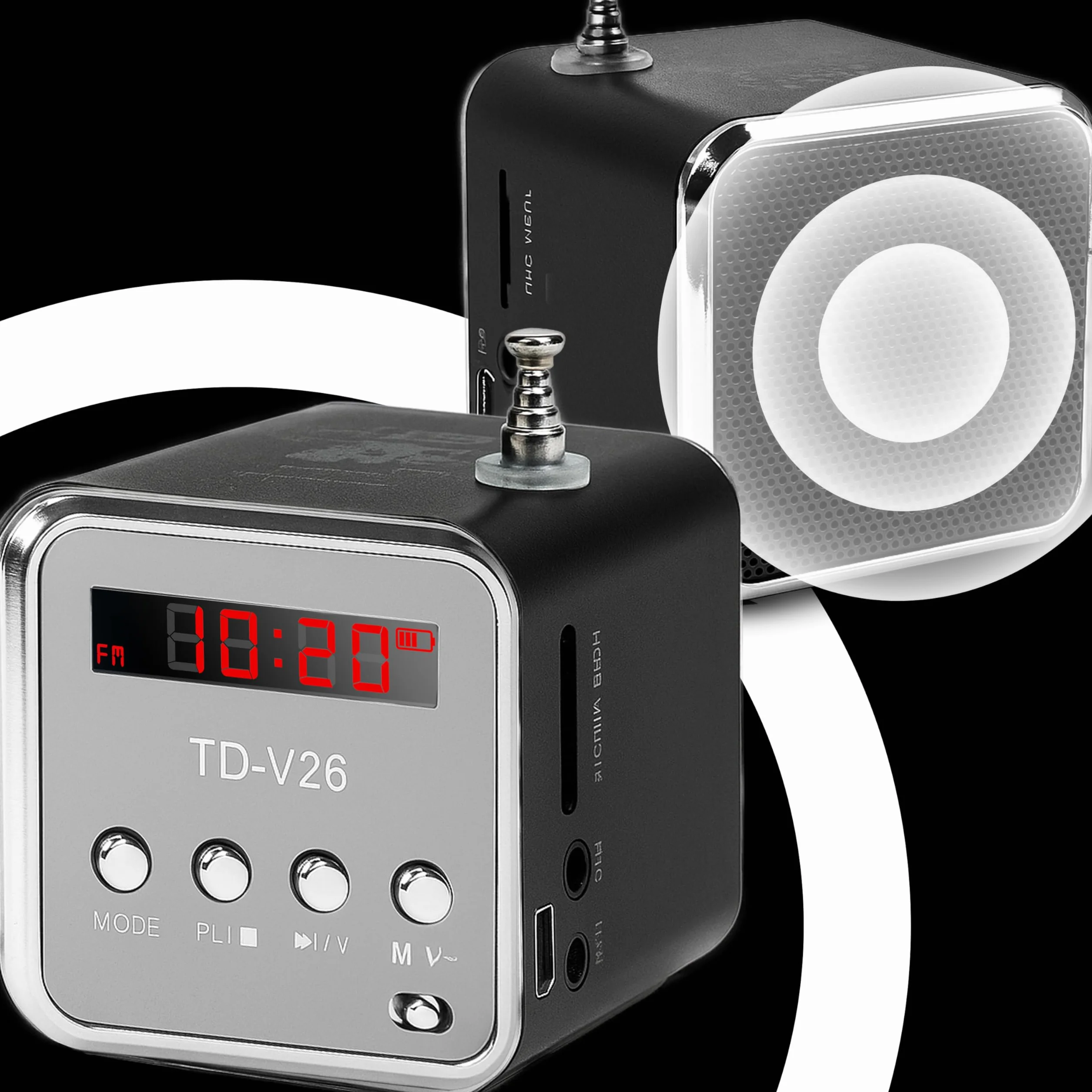 Retoo Radio Portatile FM 3W 45dB Micro SD TF Altoparlante Digitale MP3 USB Nero-Grigio