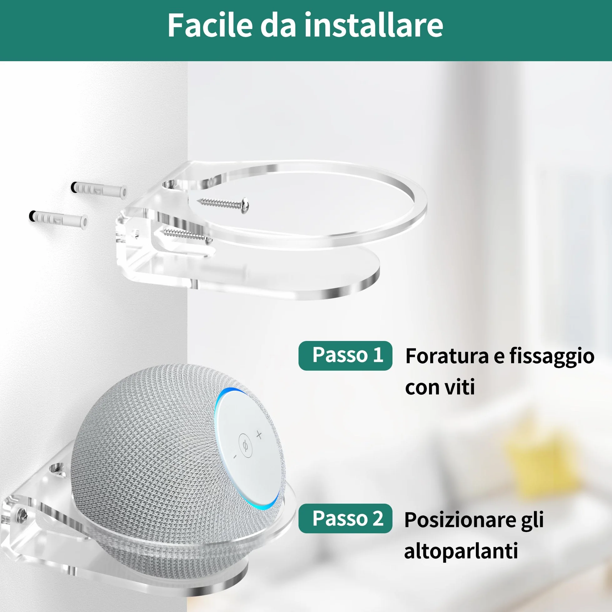 HomeMount Supporto da Parete per Dot 4ª/5ª Gen, Dot Max e HomePod Mini, Staffa Altoparlante in Acrilico Trasparente