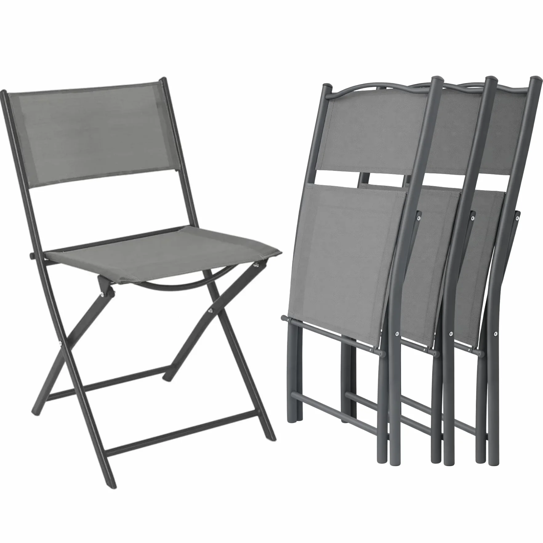 Set 4 Sedie Pieghevoli Salvaspazio da Giardino in Metallo e Textilene, Sedie da Esterno Resistenti a Sole e Pioggia, per Balcone Terrazzo Veranda Patio, Portata 120 kg (Antracite)