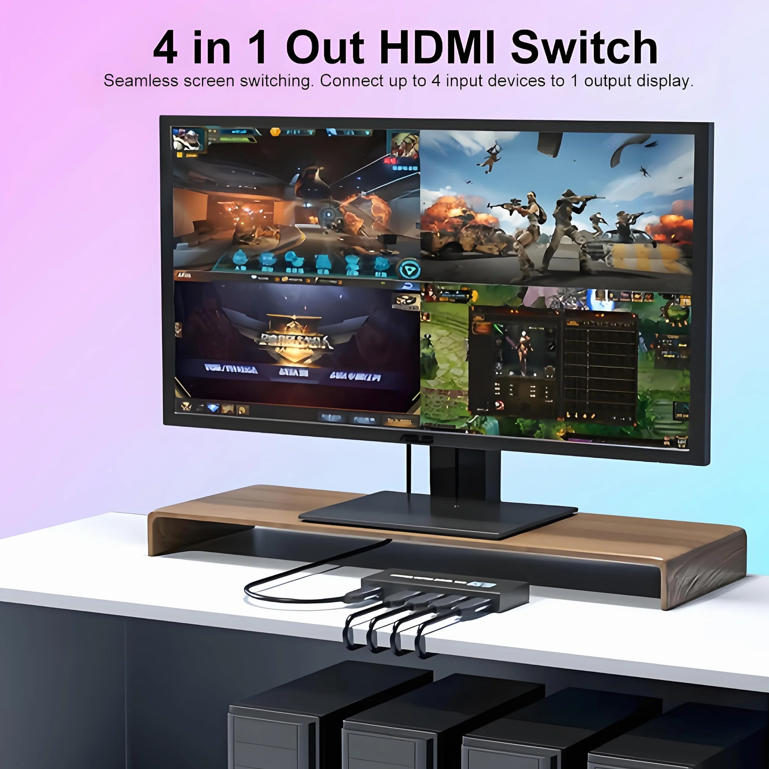 HDMI Multi-Viewer 4X1 Seamless Switcher 4 in 1 Out con Telecomando IR 4K 30Hz 1080P 60Hz