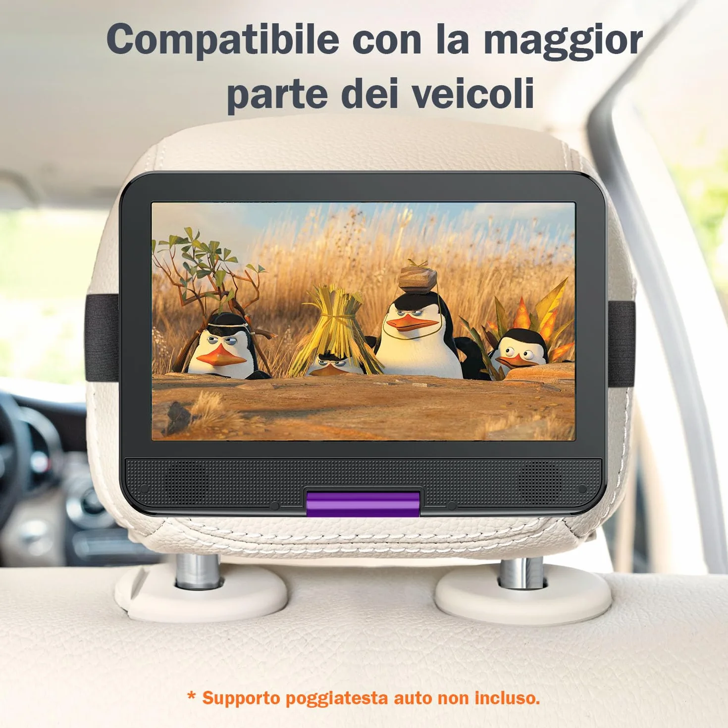 YOTON Lettore DVD Portatile 12,5" Schermo Girevole HD 10,5" per Auto Bambini Batteria 6 Ore USB SD