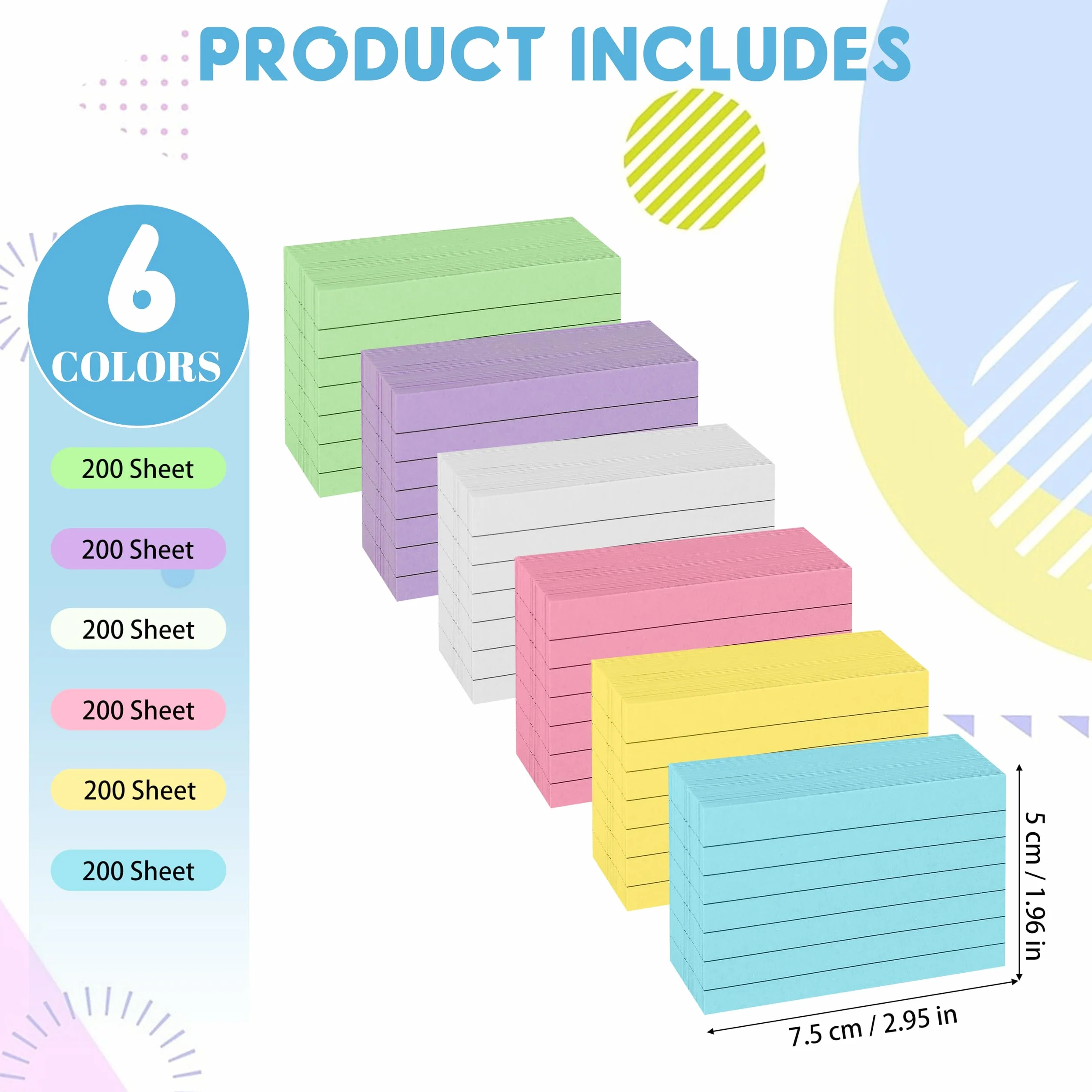 Flashcard A8 1200 Pezzi, 150g/m² Cartoncini 7,5 x 5 cm, Colori Intensi per Scuola Ufficio Casa