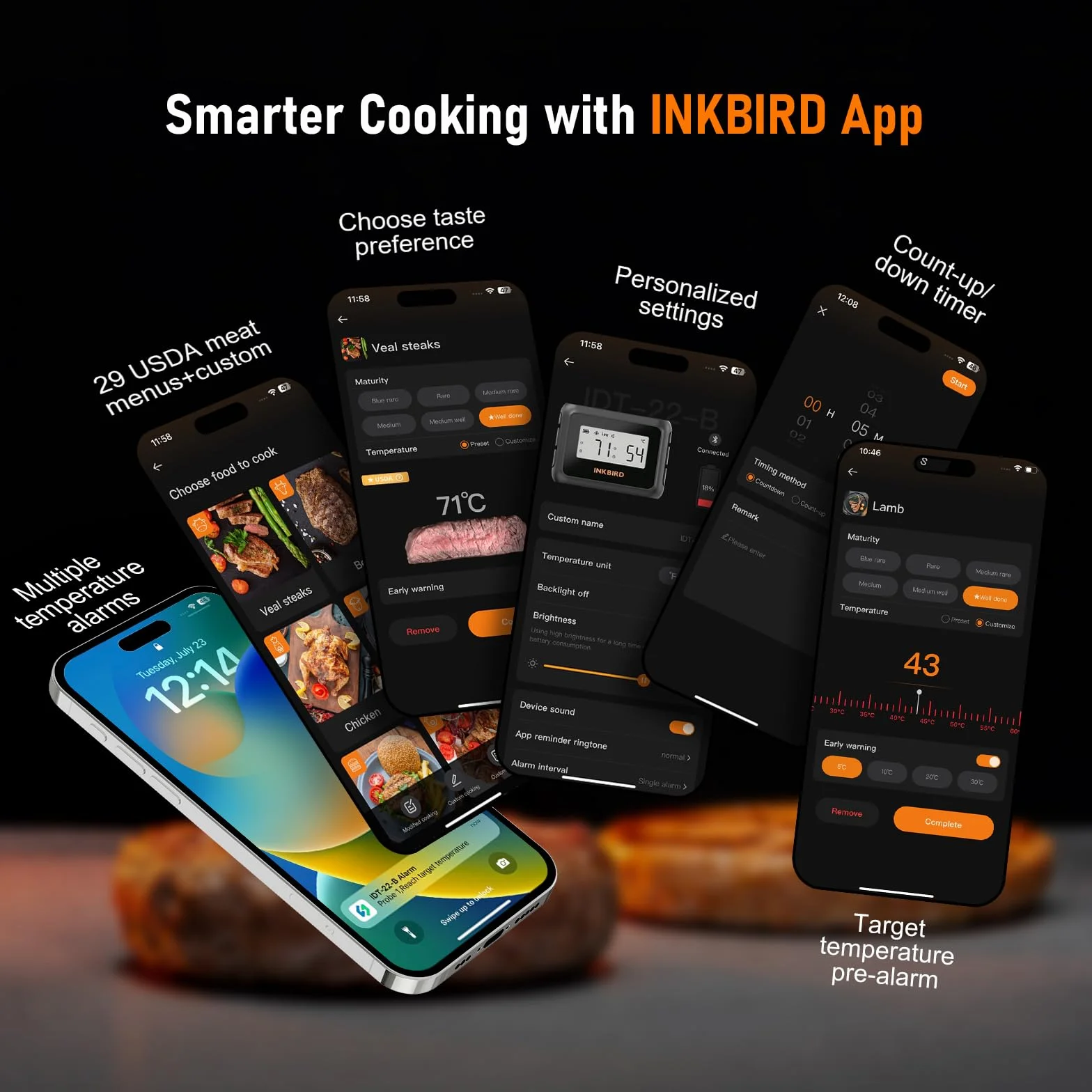 INKBIRD Bluetooth Termometro Cucina Digitale a Doppia Sonda per Carne BBQ con App e Allarmi di Temperatura