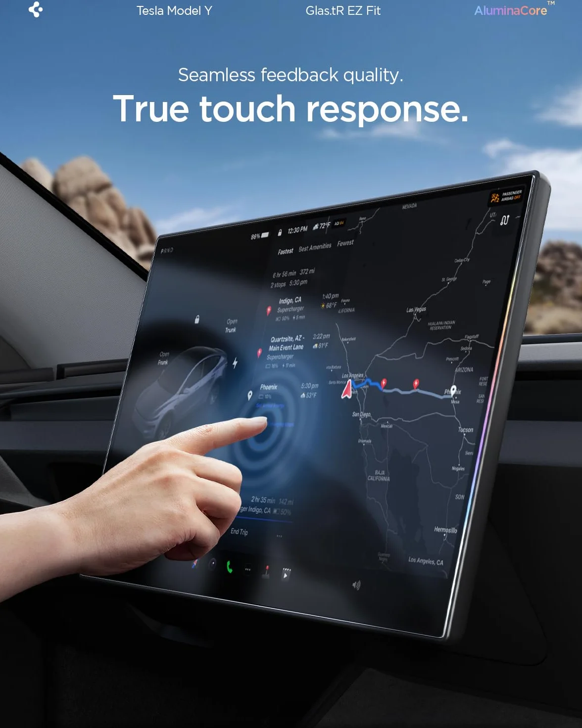 Spigen Glas.tR EZ Fit Vetro Temperato per Tesla Model Y L (2026) 16 pollici, Antiabbagliante