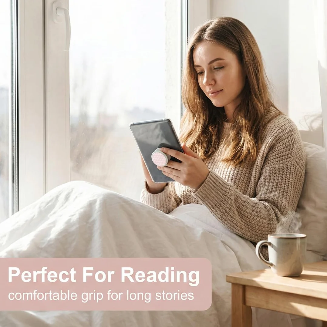 Supporto Magnetico per Kindle Paperwhite, Design a Quadri Rosa con Maniglia Pieghevole, Compatibile con Smartphone, Tablet