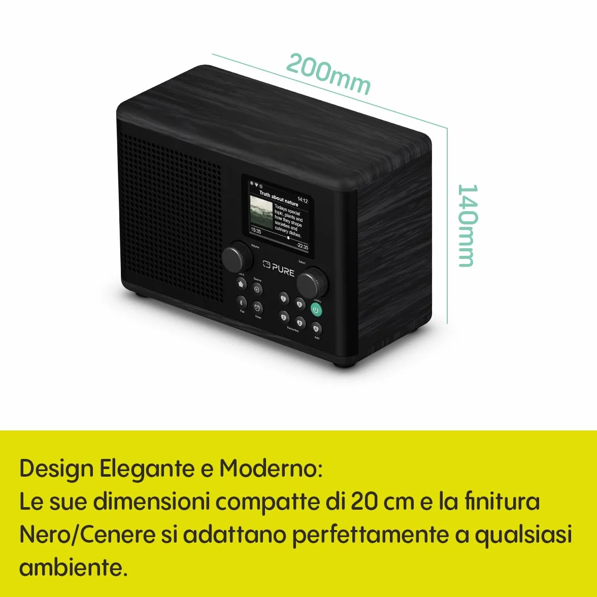 Radio Internet Pure Classic H4i WiFi DAB+ FM Bluetooth 5.3 USB Altoparlante 10W Schermo 2,4" Nero