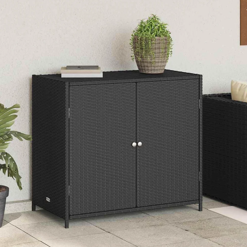 Generico Armadietto Portaoggetti da Giardino Polyrattan Nero 83x45x76 cm