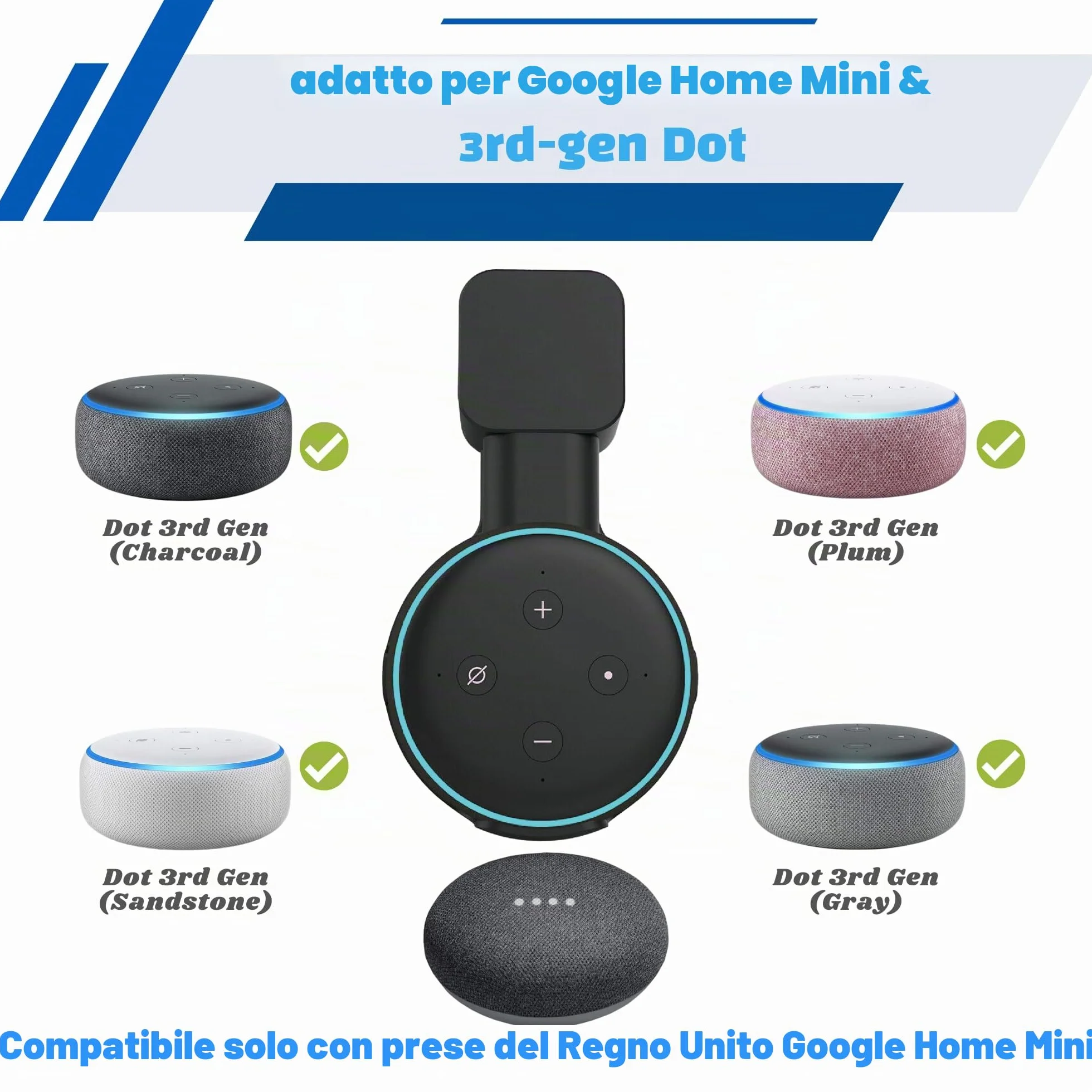Sintron Supporto da Parete per Dot 3, Google Mini Altoparlante Intelligente, Staffa Salvaspazio, Nero