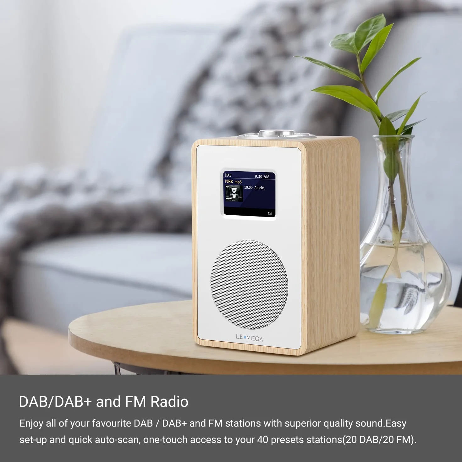 LEMEGA Radio digitale CR4 DAB/DAB+ FM Bluetooth, doppia sveglia, timer, display a colori, bianco