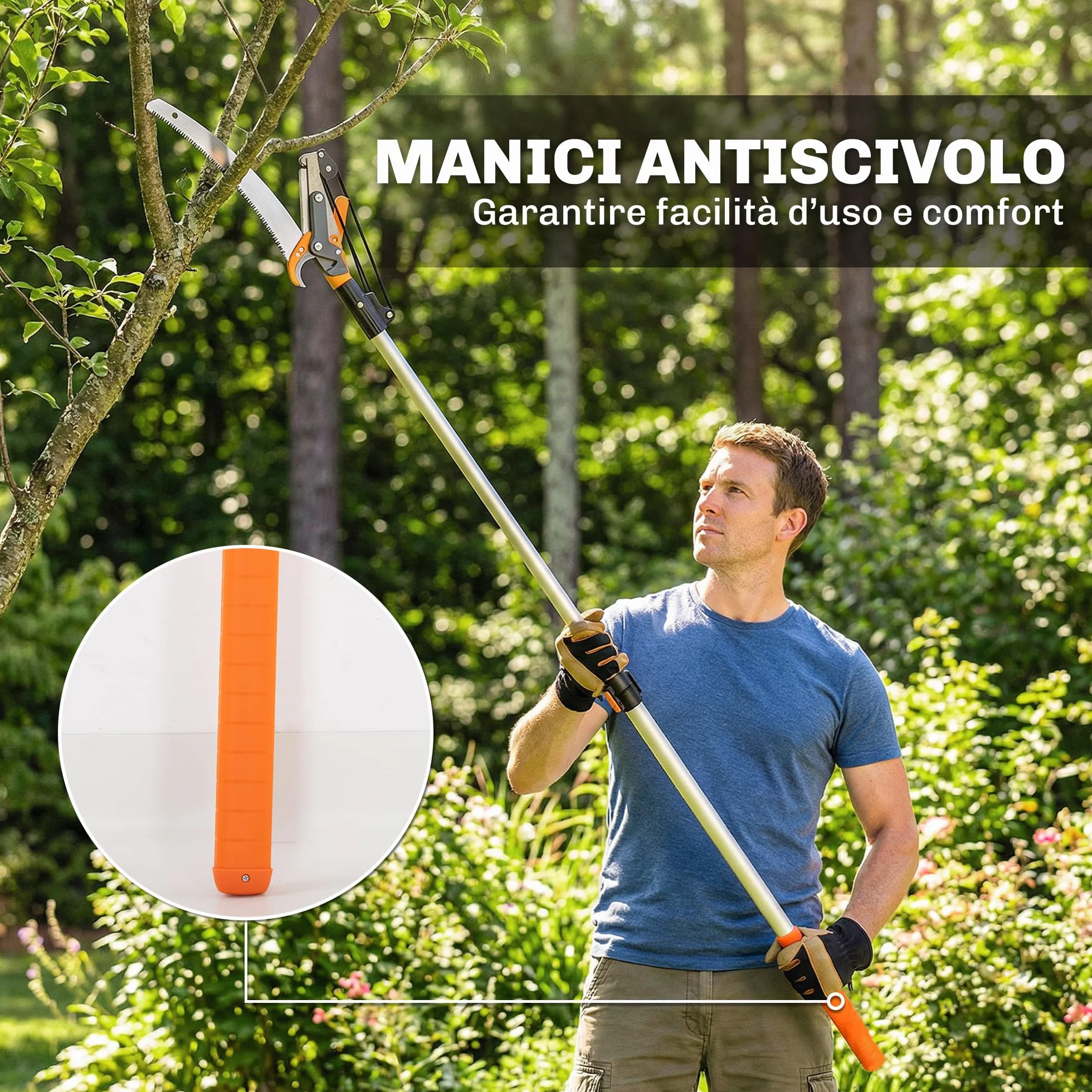 Outsunny Seghetto Manuale da Giardino 2-in-1 con Asta Telescopica in Alluminio 135-199cm