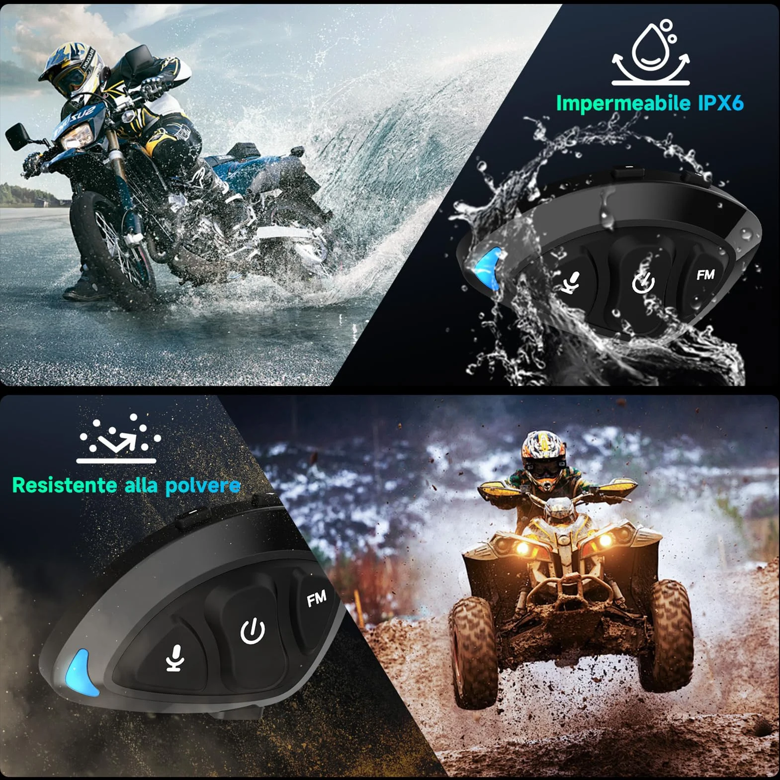Moman Auricolare Moto RS-S Cuffie Casco Stereo HI-FI Riduzione del Rumore Radio FM IPX6 Impermeabile