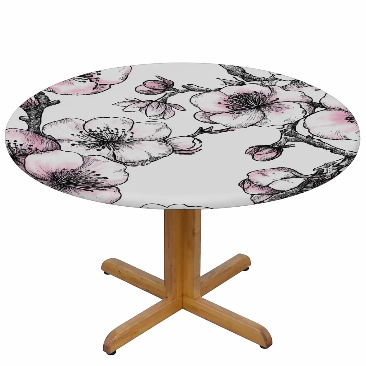 Tovaglia rotonda elastica impermeabile antimacchia fiori 114,3-127 cm lavabile in lavatrice