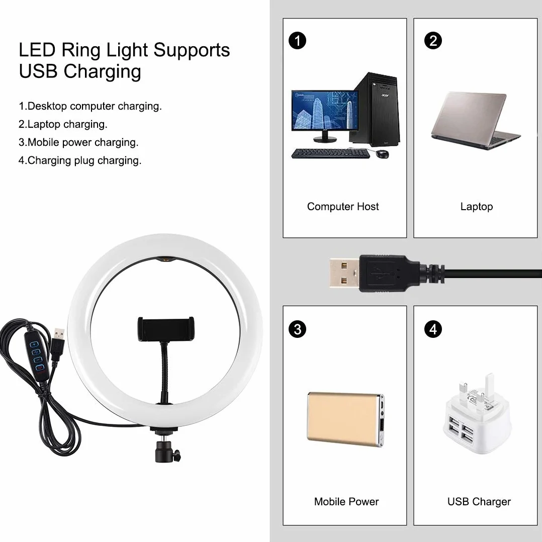 APP LIFE Ring Light 10 Pollici LED 3 Modalità Illuminazione 10 Luminosità Staffa Triangolare
