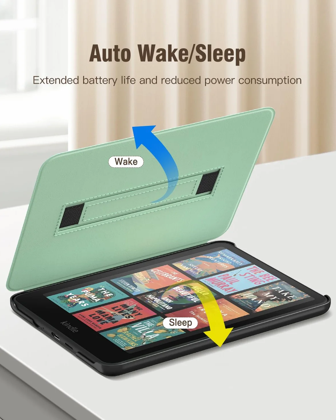 MoKo Custodia Compatibile con 7" Kindle Paperwhite 12th Gen 2024 e Kindle Colorsoft Signature Edition 2024, Custodia Leggera con Cinghia Auto Wake/Sleep, Verde Agave