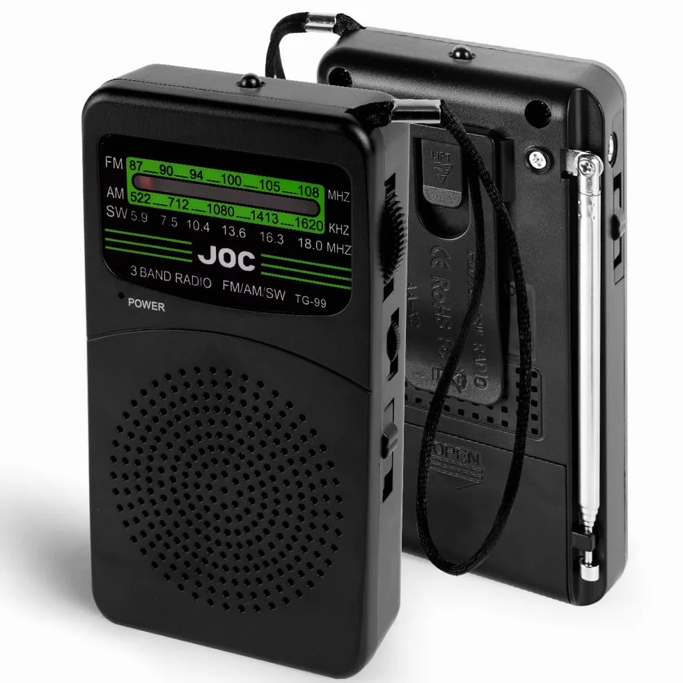 Radio Portatile FM/AM OSDUE, Radiolina Tascabile con Ricezione Eccellente, Batterie AA, Clip a Moschettone, Nero