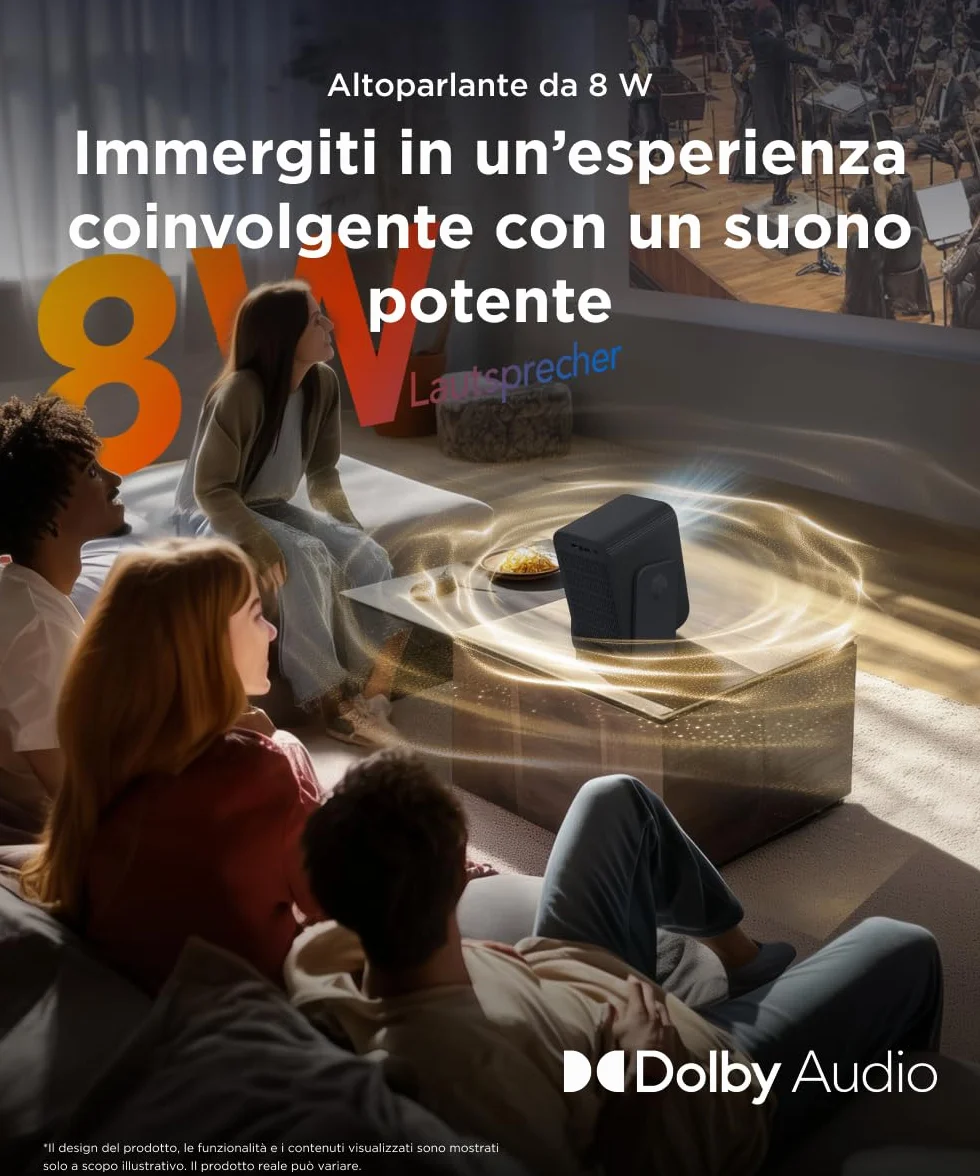TCL C1 GTV Proiettore Portatile 1080p Nativo Gimbal Netflix Integrato Wi-Fi Bluetooth Autofocus Audio Dolby 8W 120"