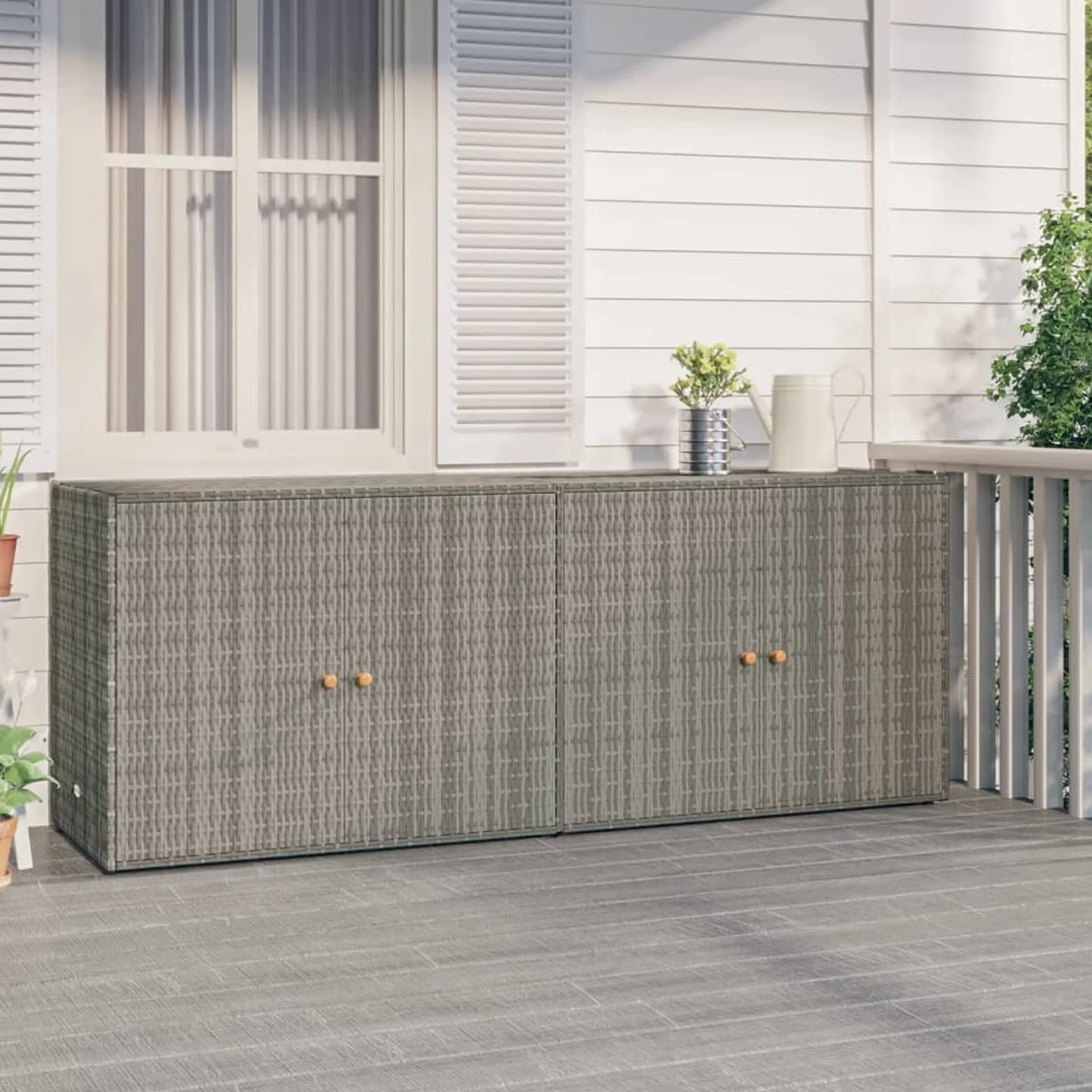 Rantry Mobile Portaoggetti da Giardino Polyrattan Grigio 198x55,5x80cm Armadio Ripostio