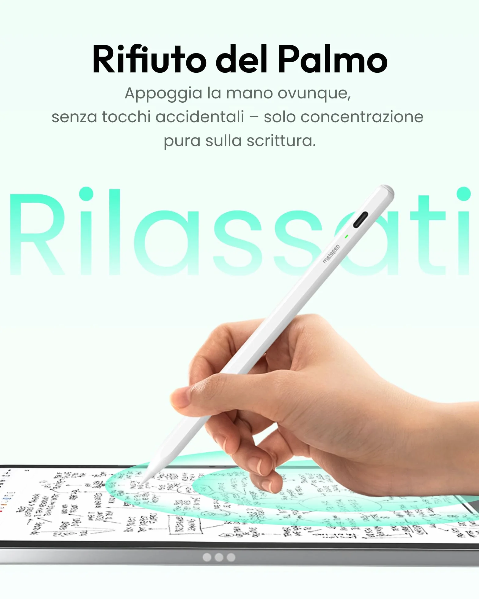 Metapen Penna Air8 per Apple iPad 2018-2026, Pencil con Ricarica Rapida, Rifiuto Palmo, Compatibile iPad Air/Pro/Mini