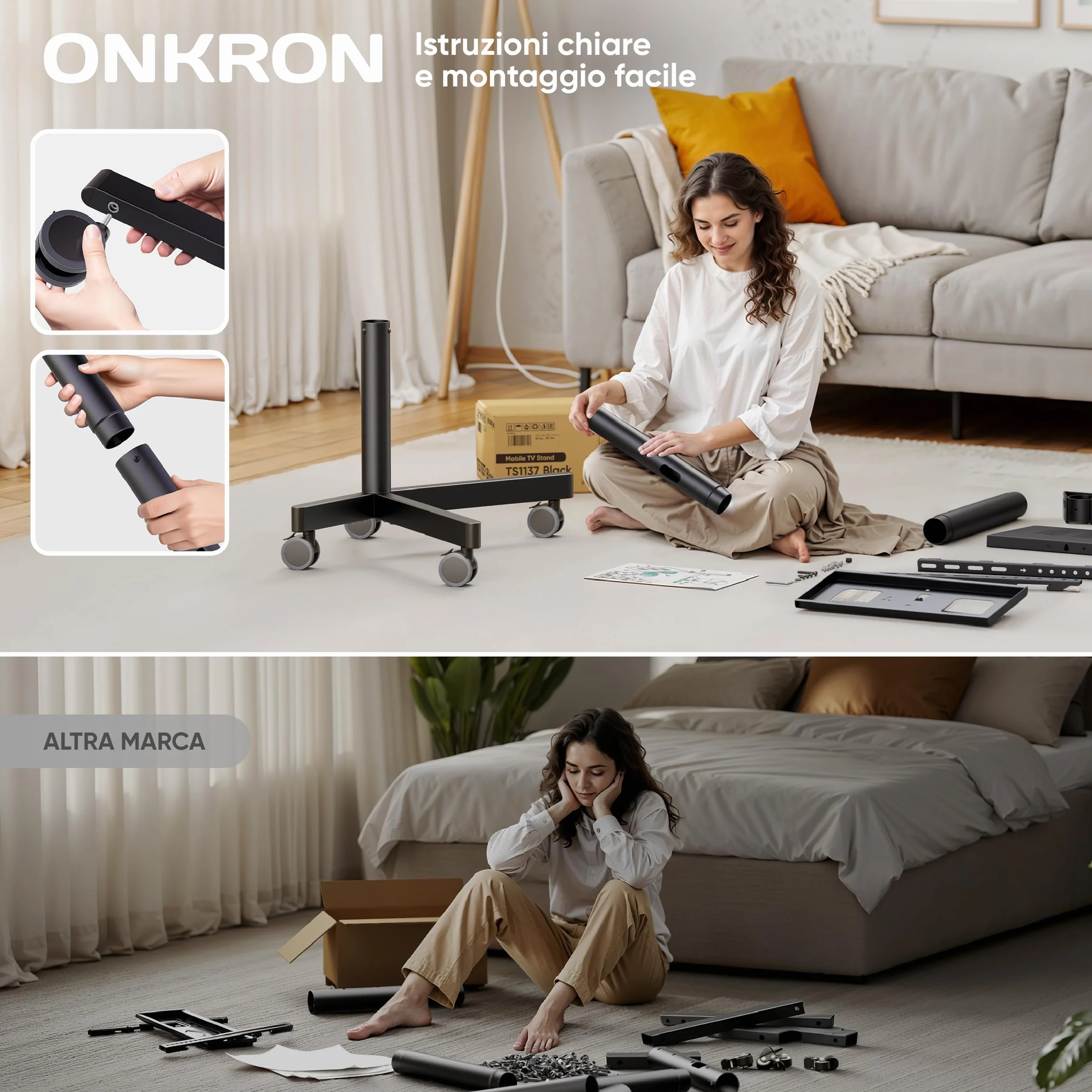 ONKRON Porta TV da Terra Mobile 23"-60" Supporto TV Pavimento VESA 100x100-400x400 45 kg Nero