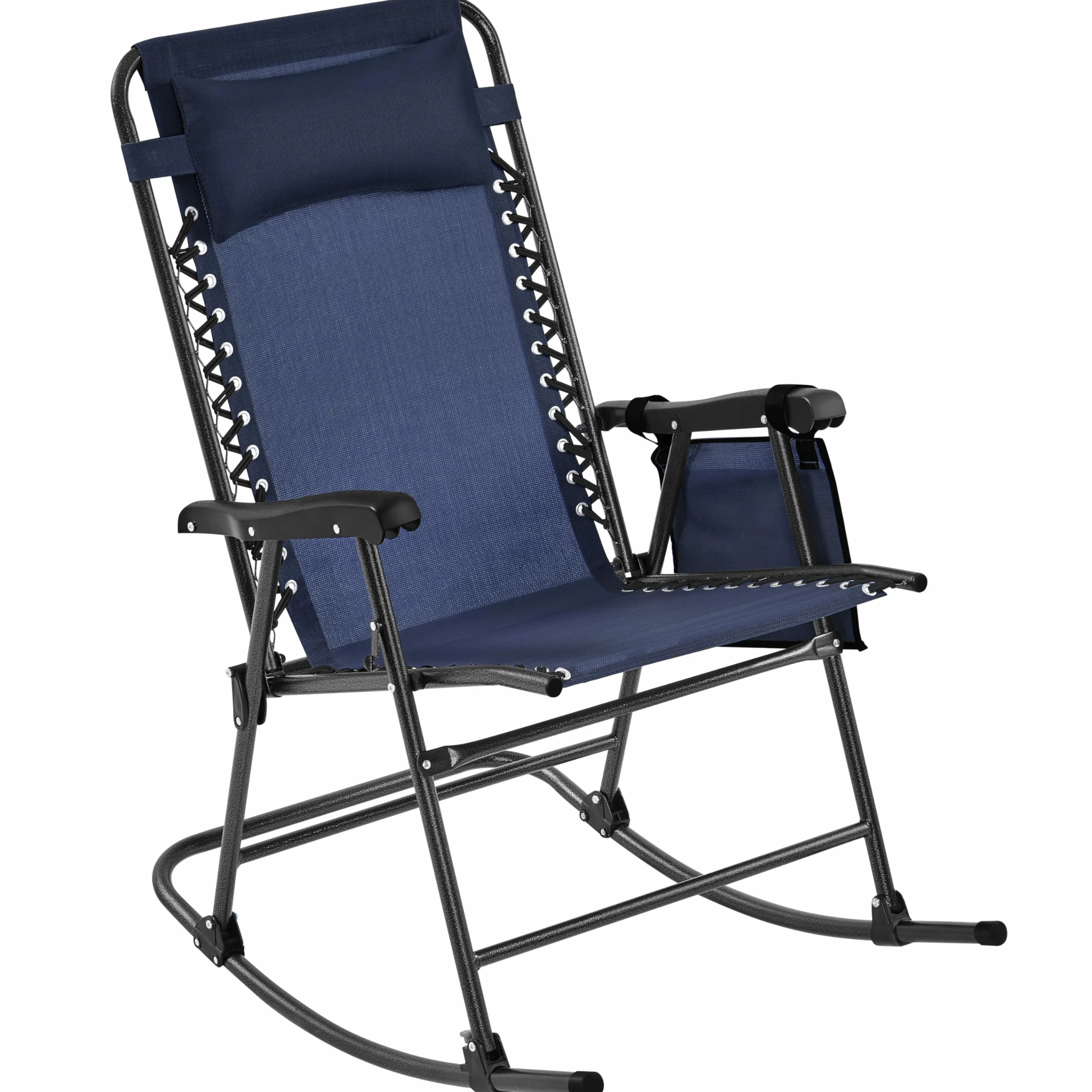 Yaheetech Sedia a Dondolo Paltrona Pieghevole Reclinabile da Esterno Giardino Portata 120 kg con Braccioli e Poggiatesta da Campeggio Balcone Blu 102 x 65,5 x 103 cm