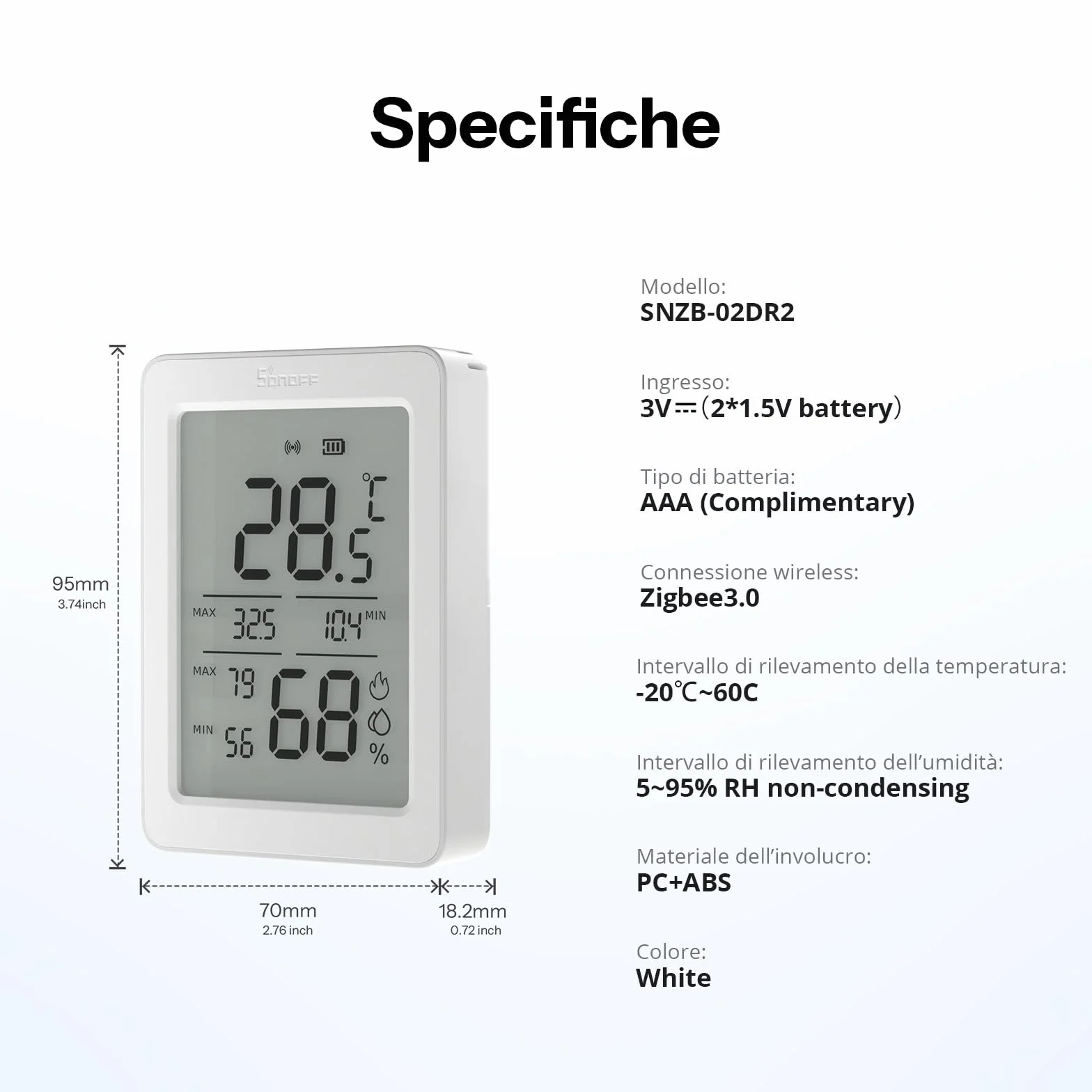 SONOFF SNZB-02DR2 AirGuard TH Czujnik Zigbee Temperatura Wilgotność LCD 3,6" Monitorowanie Aplikacja