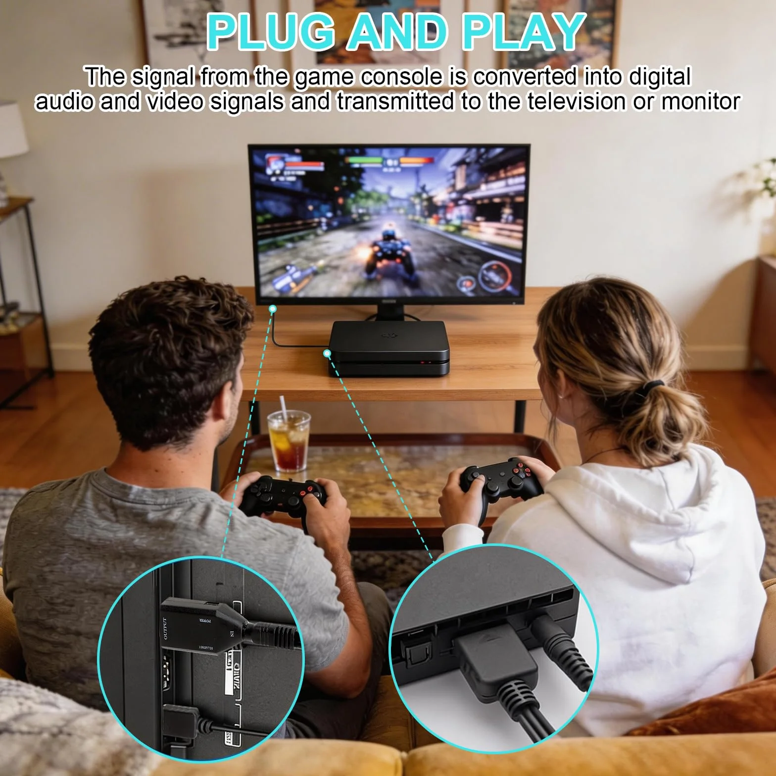 HENGBIRD Adattatore PS1 PS2 a HDMI 720P 1080P con Cavo AV 1m, Convertitore RCA HDMI con Alimentazione Micro USB Plug and Play per TV