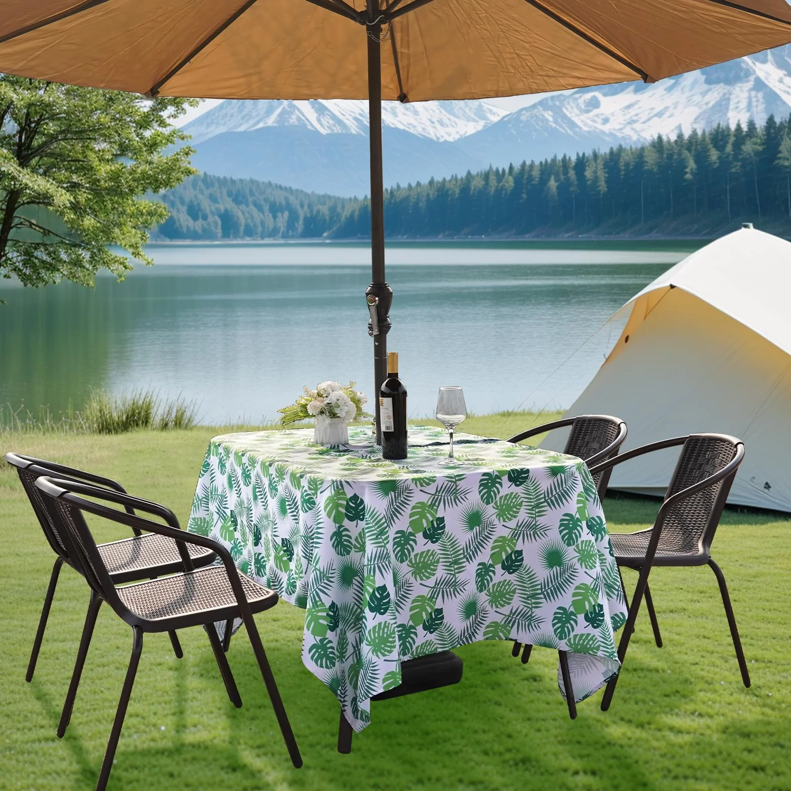 Tovaglia a prova di schizzi con foro per ombrellone 132 x 178 cm per patio giardino