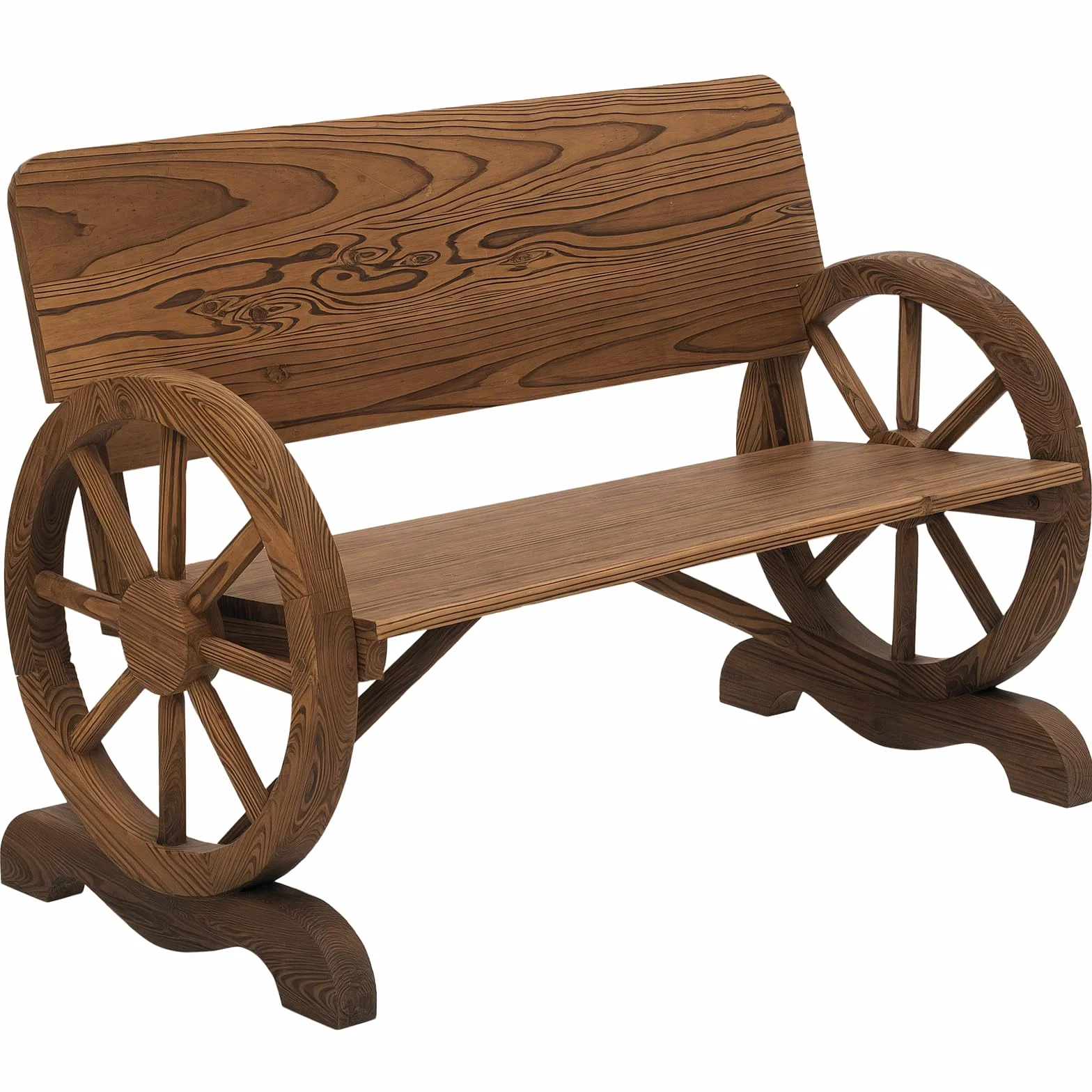 Outsunny Panca da Giardino 2 Posti con Schienale Alto, Panchina in Legno di Abete con Ruote di Carro Laterali, 114x58x80 cm, Marrone Carbonizzato