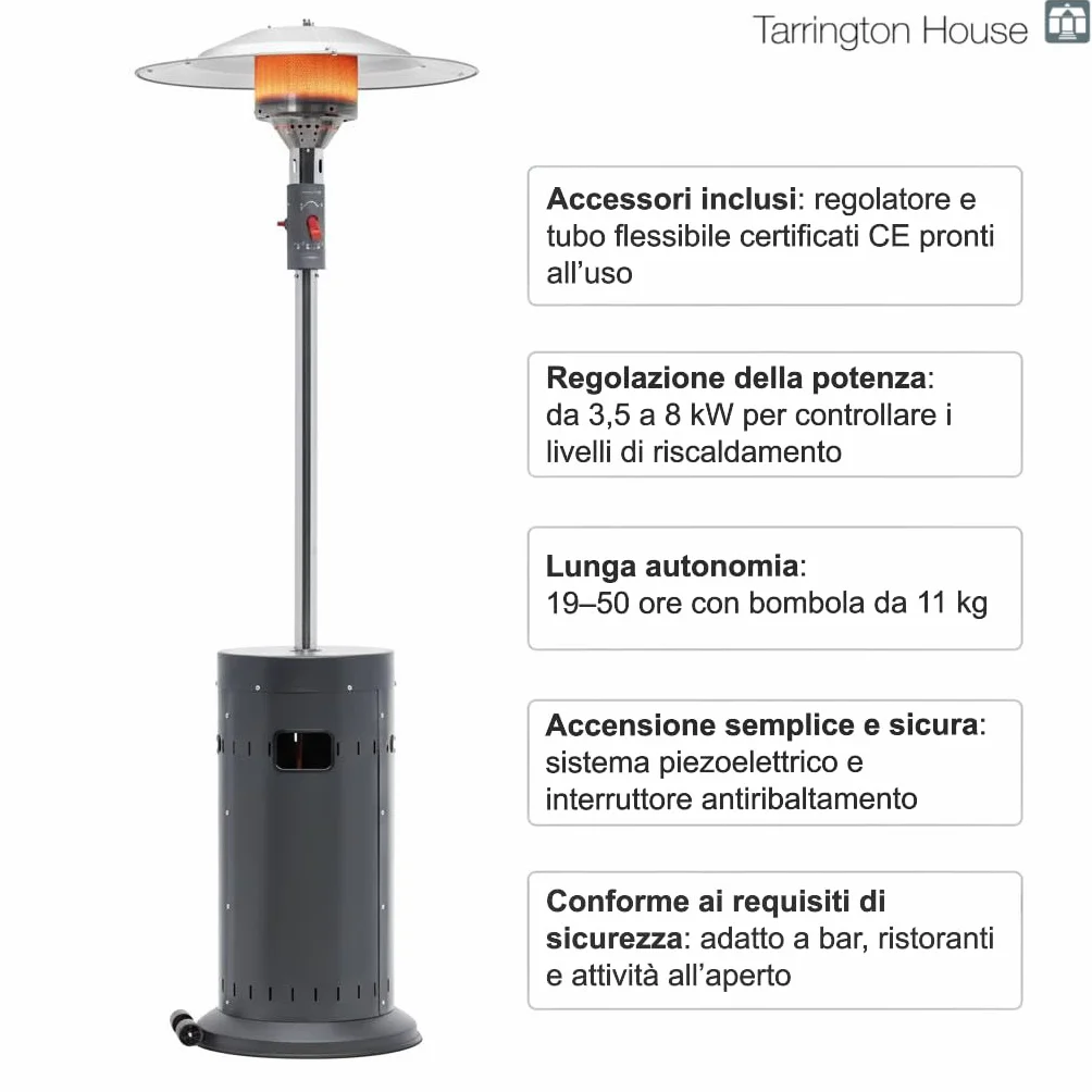 Tarrington House Fungo Riscaldante per Esterno 76x76x218 cm Acciaio Bruciatore Ecologico