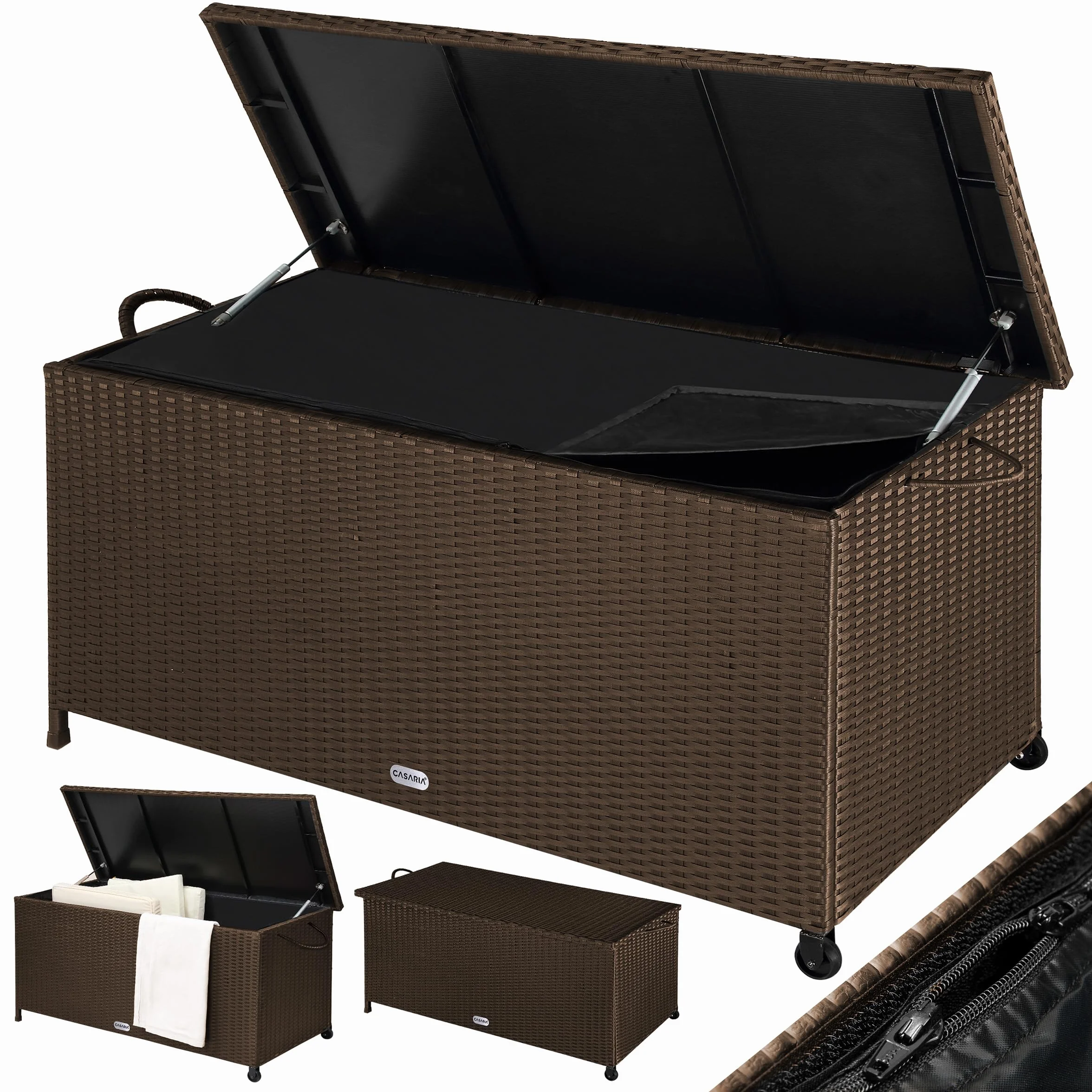 Casaria® Baule da Esterno XXL 117x53x60cm 270L Box con Ruote Impermeabile Resistente Cassettone Contenitore Cuscini Giocatoli Mobili Giardino Bauli