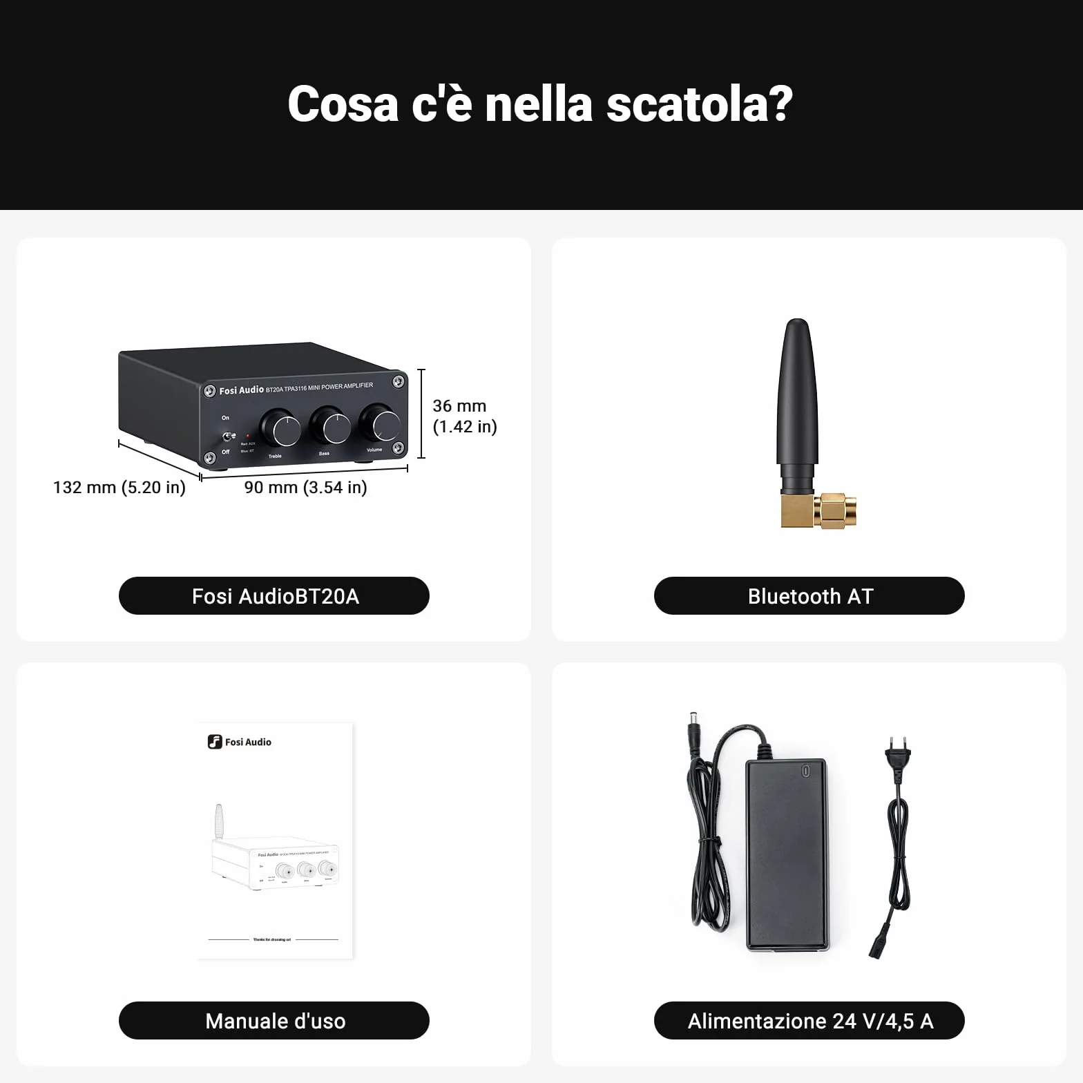 Fosi Audio BT20A Amplificatore Bluetooth 5.0, TPA3116 100Wx2 HiFi Stereo, Mini Amplificatore Classe D 2.0 Canali per Altoparlanti Passivi