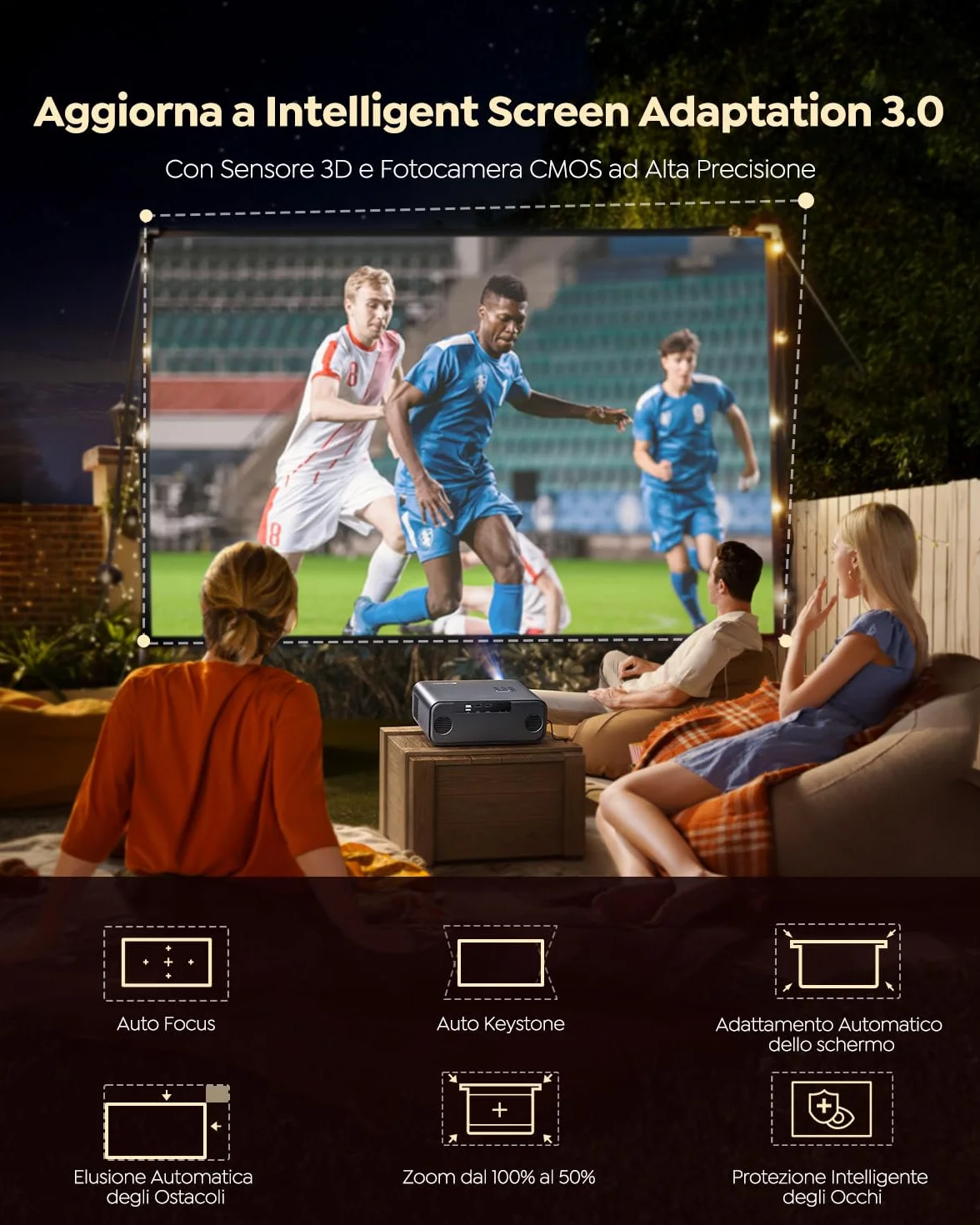 WiMiUS Proiettore Smart 4K Support, Full HD 1080P Nativo, WiFi Bluetooth, Autofocus, Auto Keystone, HDMI ARC, Dolby, Netflix