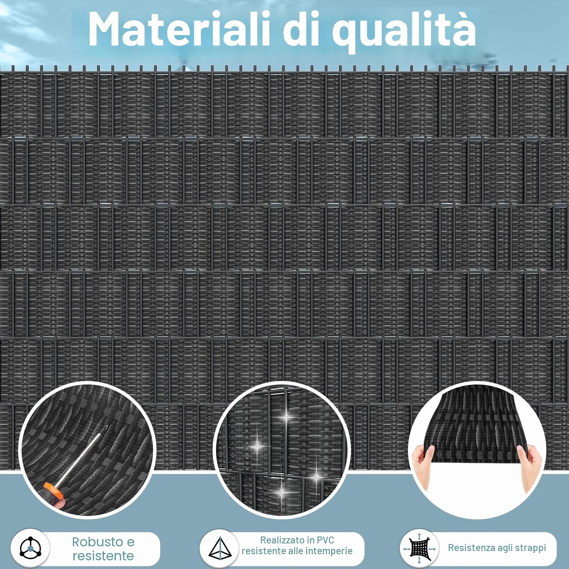 LZQ Strisce frangivista in PVC, extra spesse, opache, a doppia asta, con 20 clip di fissaggio per recinzione da giardino, balcone (35 m x 19 cm, motivo rattan)