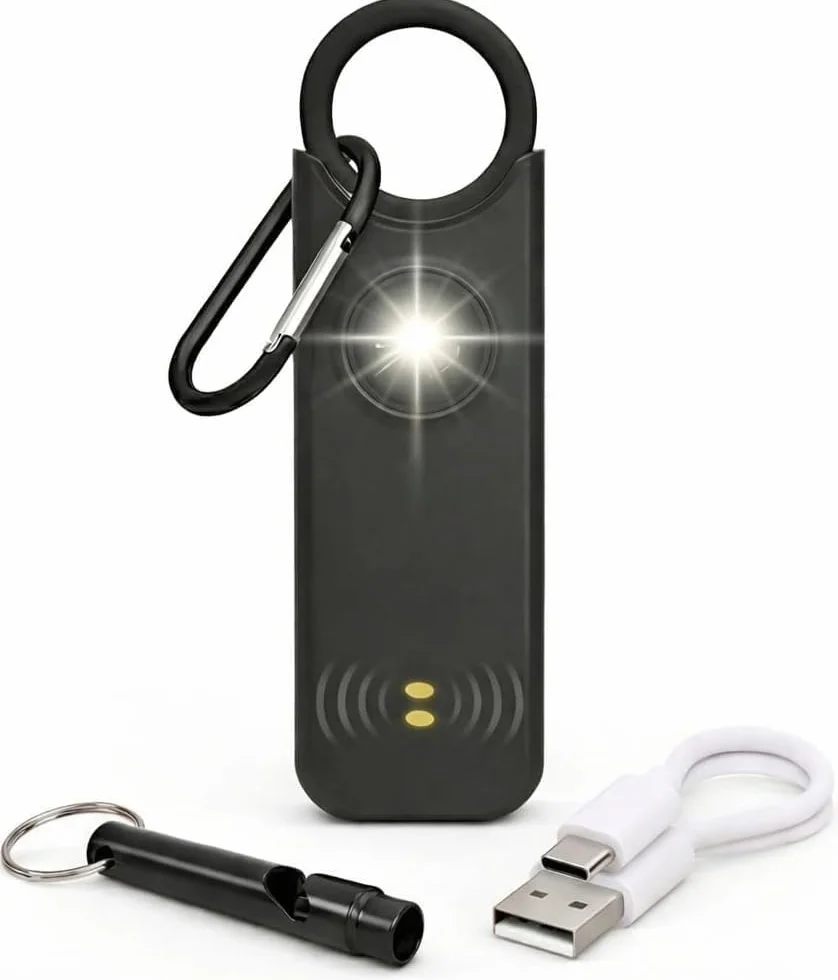 VOLTEK Zestaw alarmowy osobisty z gwizdkiem, 135 dB, USB-C, czarny