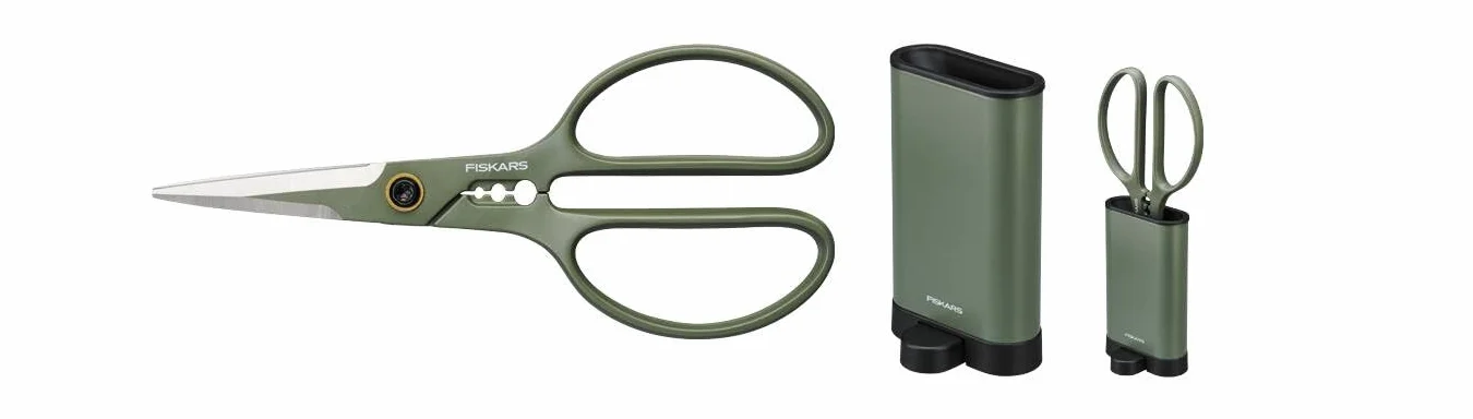 Fiskars Cesoie per Piante con Supporto, Cura delle Piante Urbane, Per Tagli Netti su Piante da Interni e Fiori, Lunghezza Totale 18,8 cm, Acciaio Inox/Plastica, Verde Scuro/Nero, 1075316