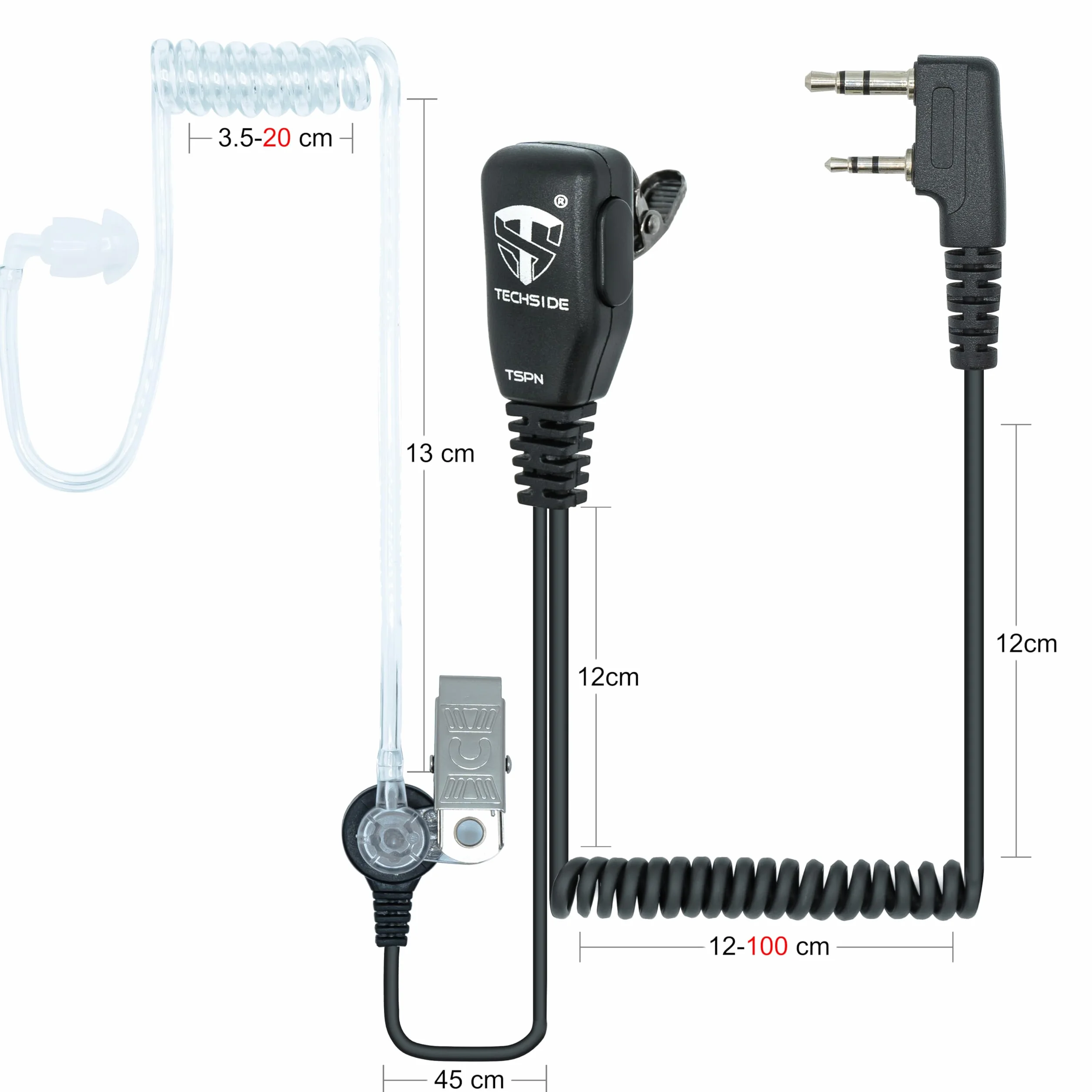 Microfono Auricolare Pneumatico Cavi Spiralati Estensibili 200cm Walkie Talkie Compatibile Kenwood 2 Pin BaoFeng UV-5R UV-82 888S Midland G10 G11V CT890