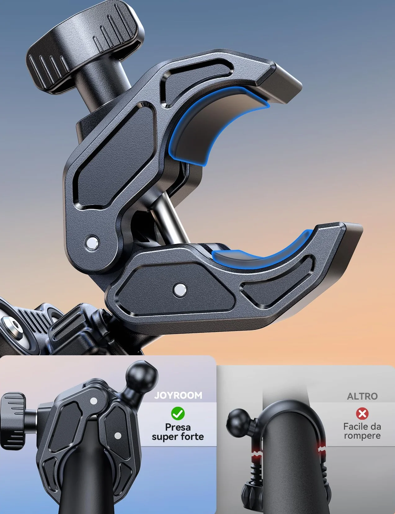 JOYROOM Porta Cellulare Moto Bici Supporto Telefono Anti-Vibrazione 4 Punti Rotazione 360° Universale iPhone 17/16/15 Samsung S26/S25 4.7"-7"