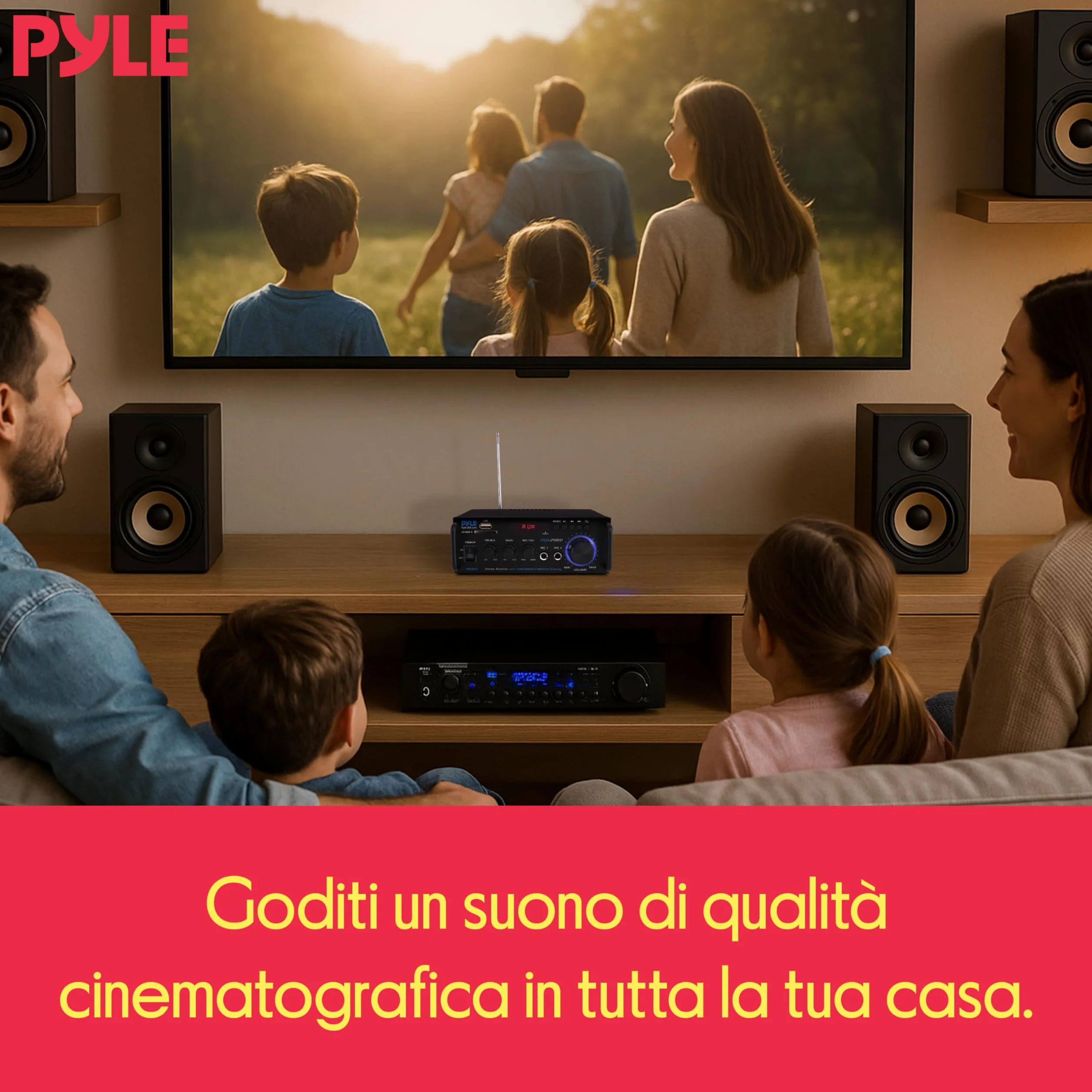 Pyle Preamplificatore Phono, Amplificatore Audio Stereo Wireless Bluetooth 200 Watt, Doppio Canale, RCA, USB, SD, Microfono, Radio FM