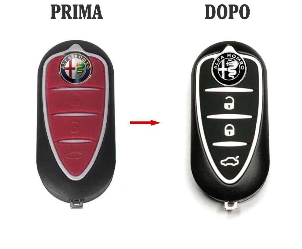 Tappetino Pulsanti Silicone Ricambio per Chiave Alfa Romeo Mito Giulietta Brera 159 Telecomando 3 Pulsanti BIANCO/NERO + LOGO NERO