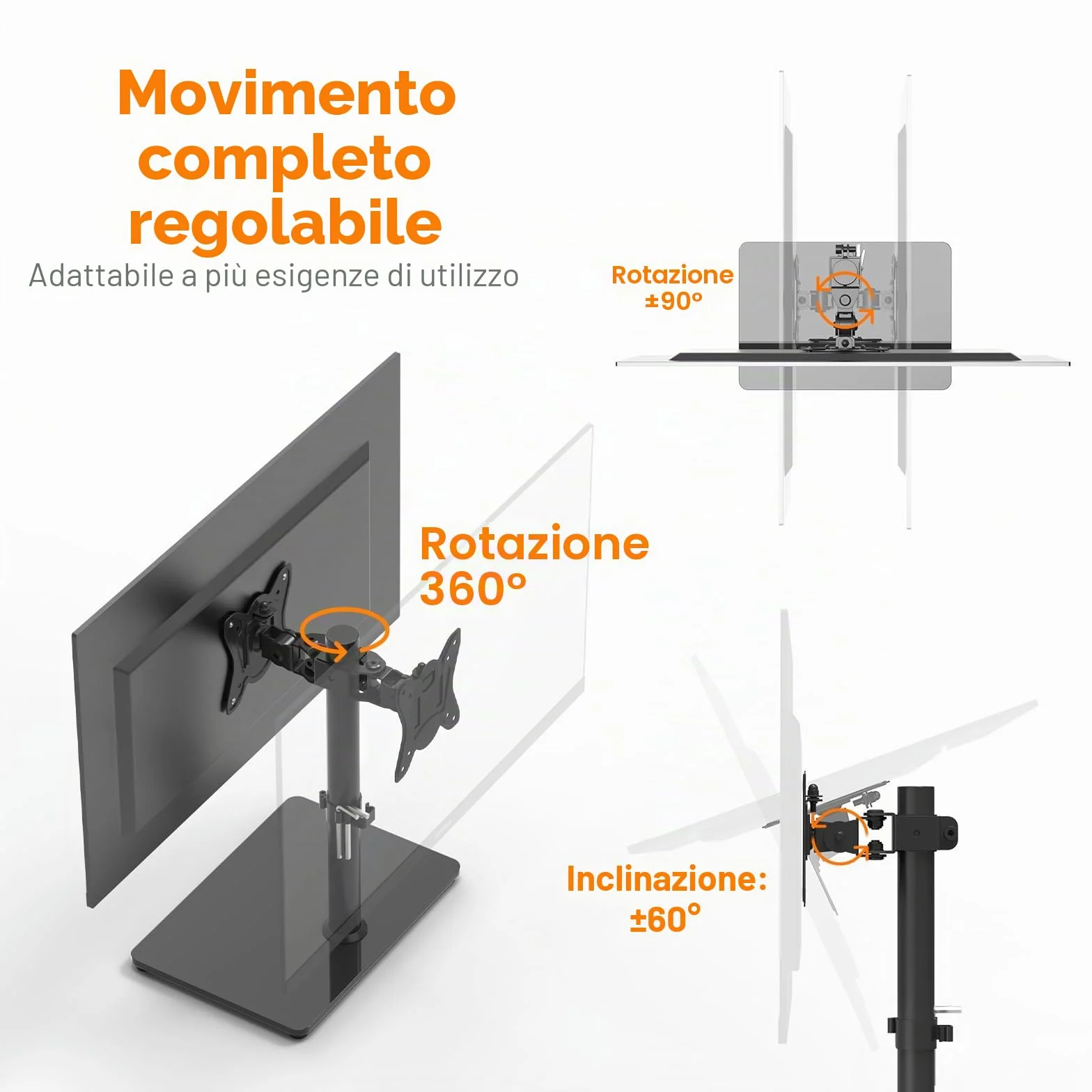 GRIFEMA GB1005-1 Supporto TV per schermi 13-32 pollici piatte curve plasma OLED LCD LED, regolabile rotazione altezza, fino 10 kg, VESA 100x100 mm