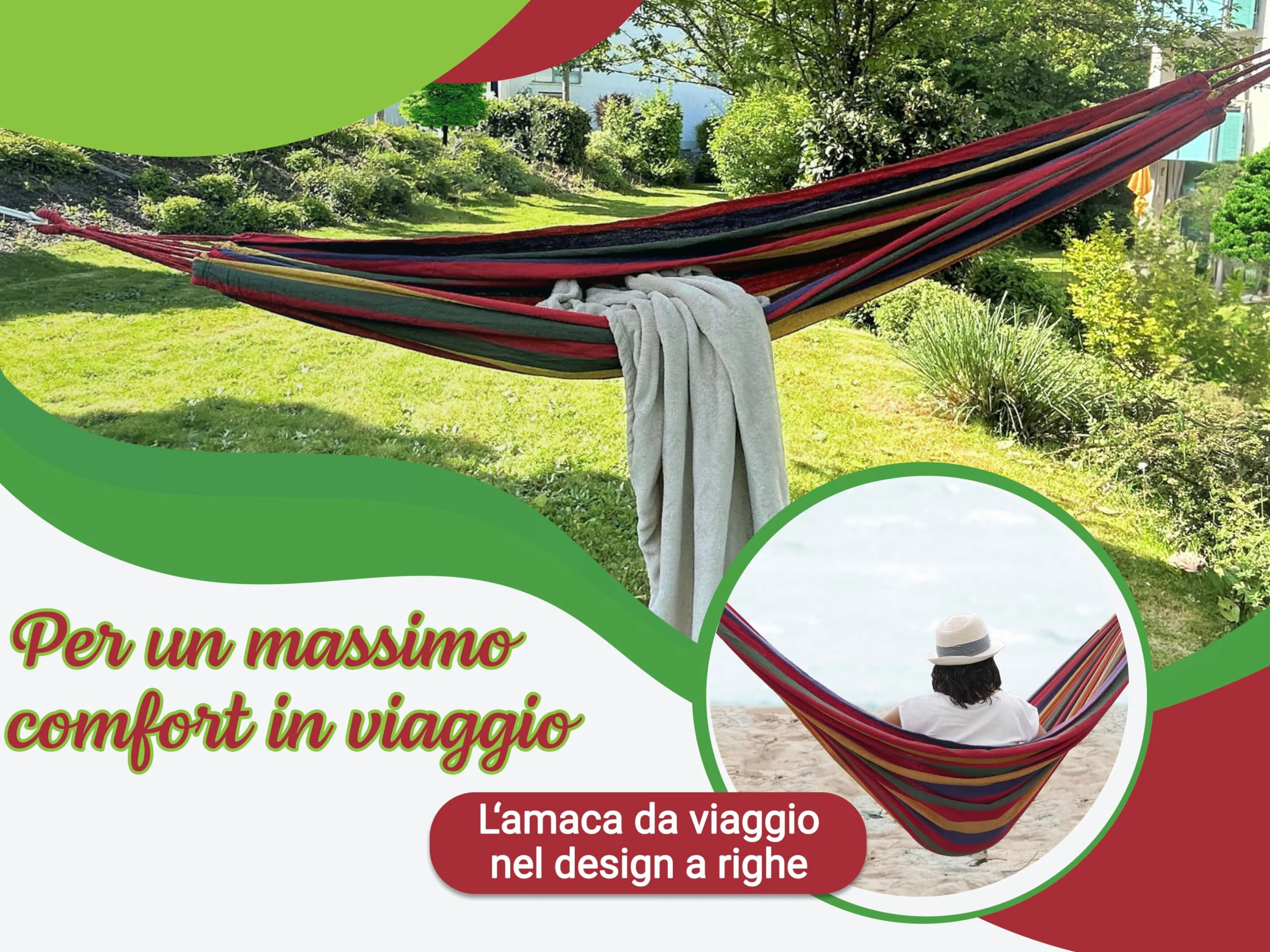 ZOLLNER Amaca da Giardino 210x150 cm, Ultra Leggera, Traspirante, Asciugatura Rapida, Tasca Trasportabile, Rossa