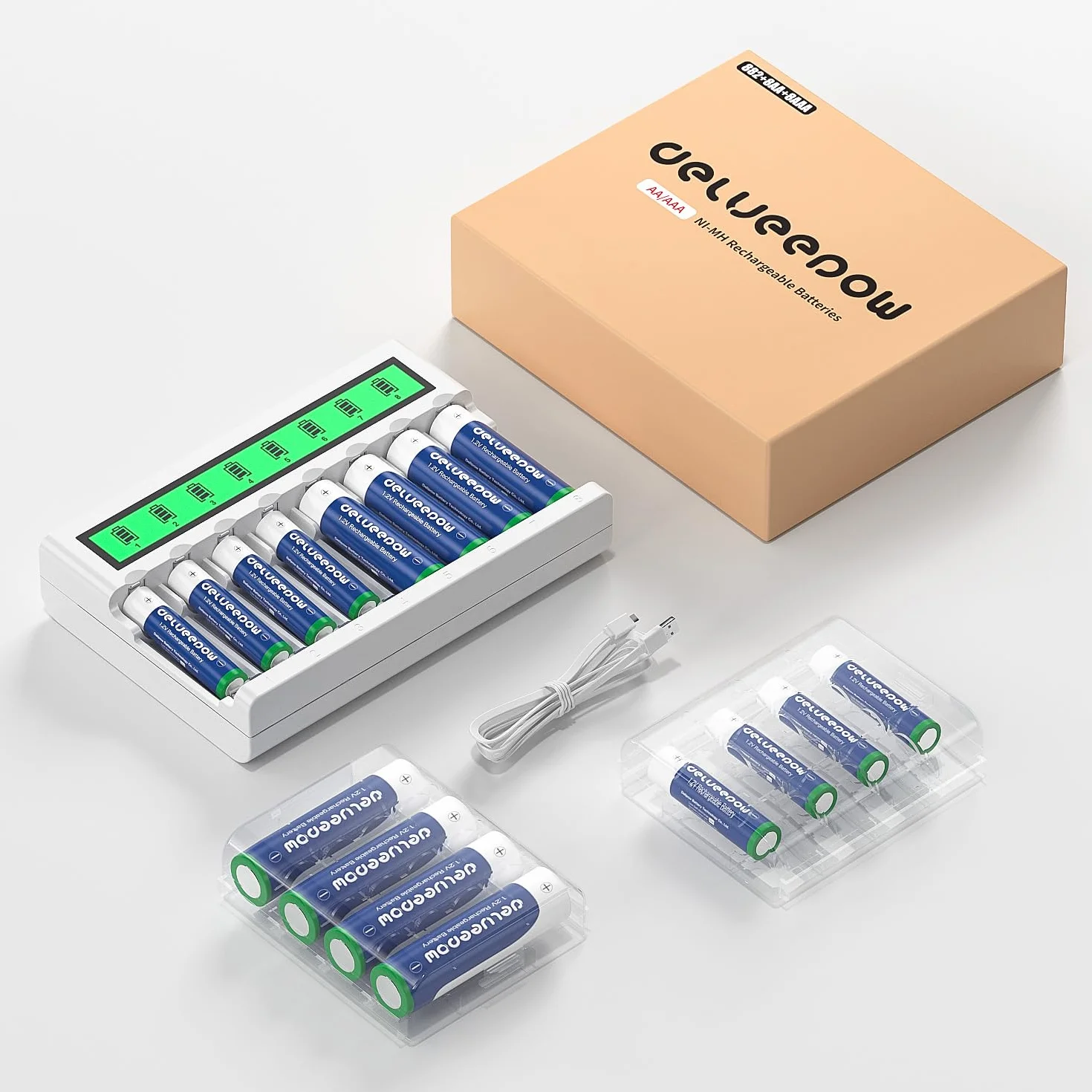 Batterie Ricaricabili AA AAA 3300 1100 mAh 1.2V Ni-MH 16 Pezzi con Caricabatterie LCD 8 Slot
