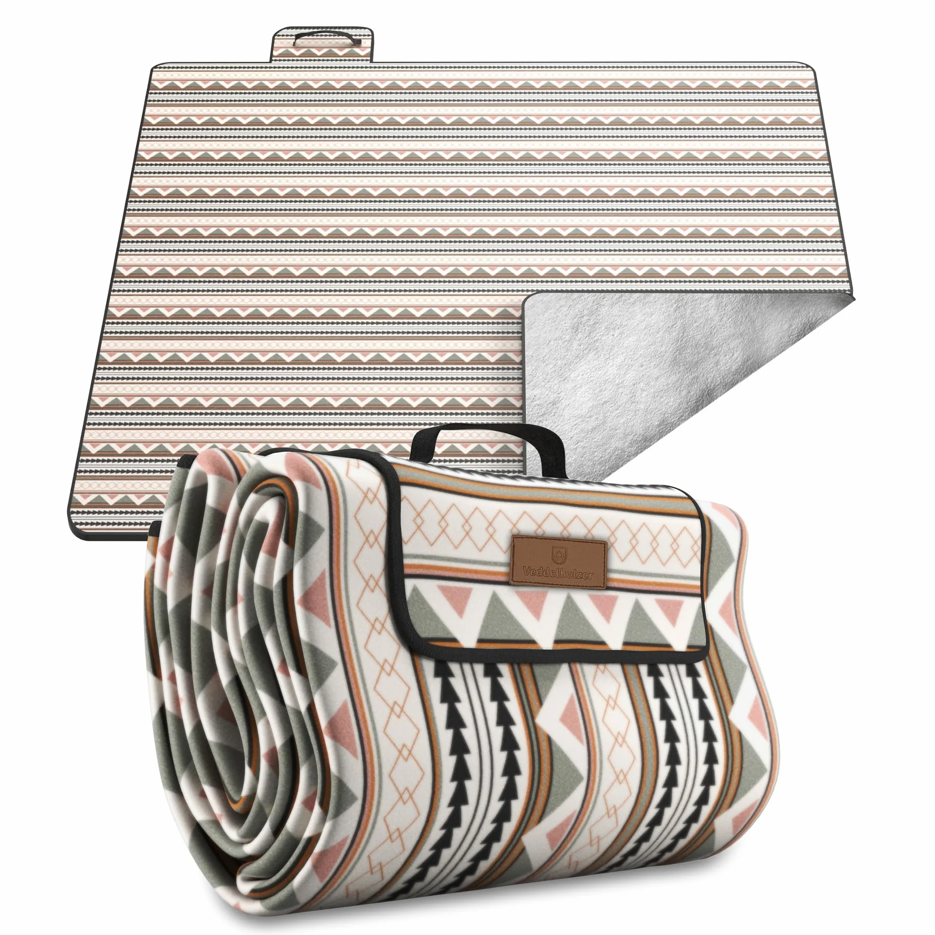 Coperta da picnic Boho impermeabile 200 x 200 cm Veddelholzer XXL isolata e imbottita
