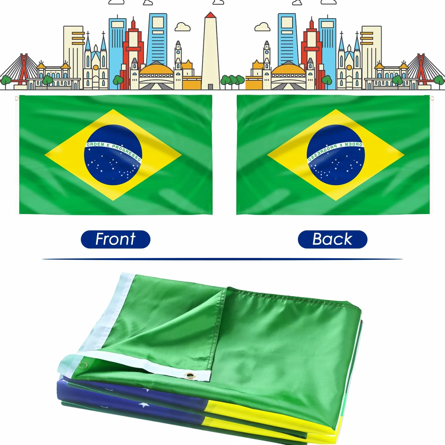 AhfuLife Brasiliana Bandiera Brasile 150 x 90cm Doppio Lato con Occhielli in Ottone per Coppa del Mondo Calcio