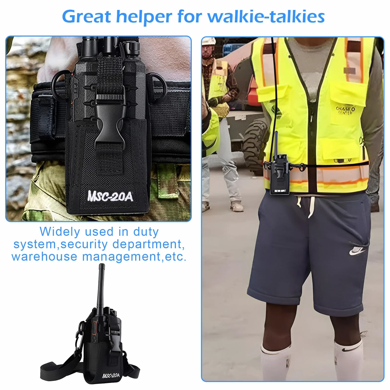 Fondina Walkie Talkie MSC-20A Custodia Universale per Radio Bidirezionale con Tracolla Regolabile Nero
