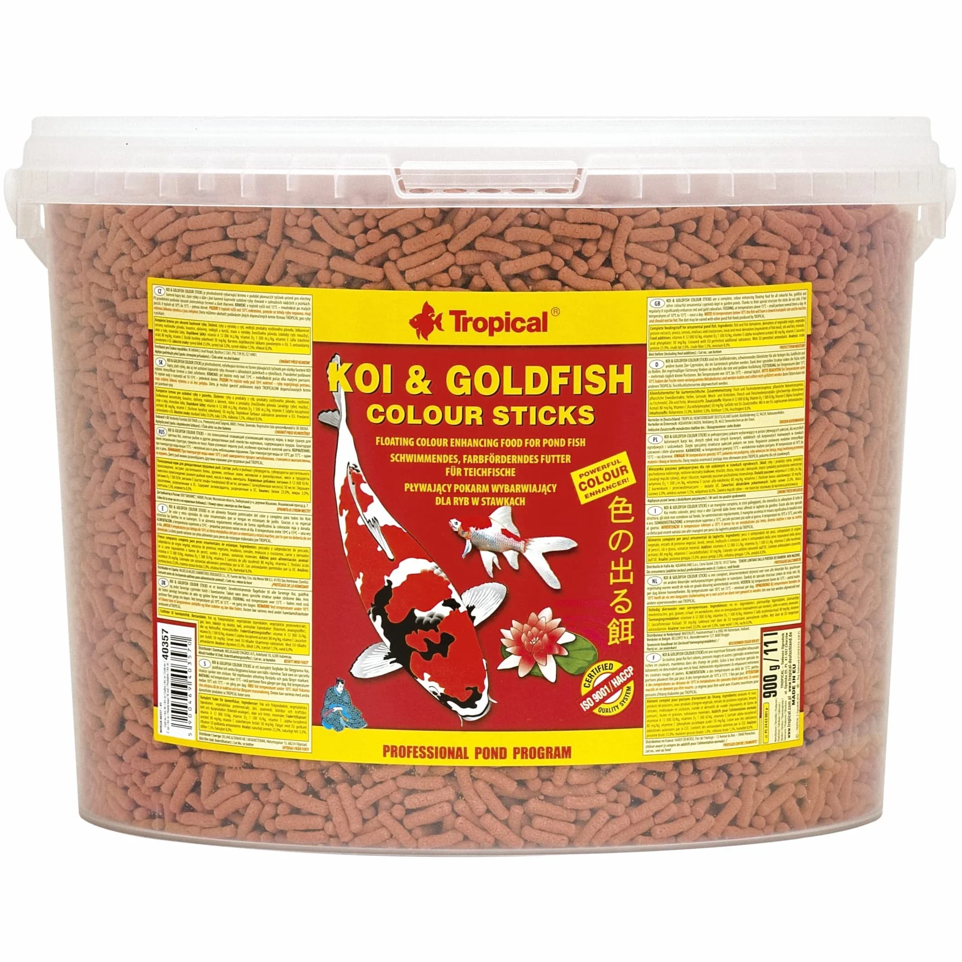 KOI&GOLDFISH COLOUR STICKS 11L / 900g - è un mangime galleggiante completo che esalta i colori per tutte le Koi colorate