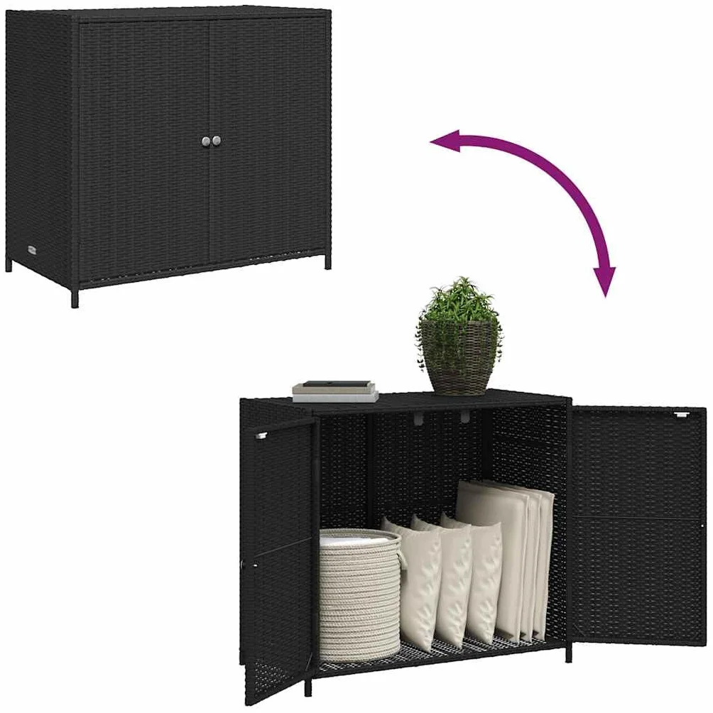 Generico Armadietto Portaoggetti da Giardino Polyrattan Nero 83x45x76 cm