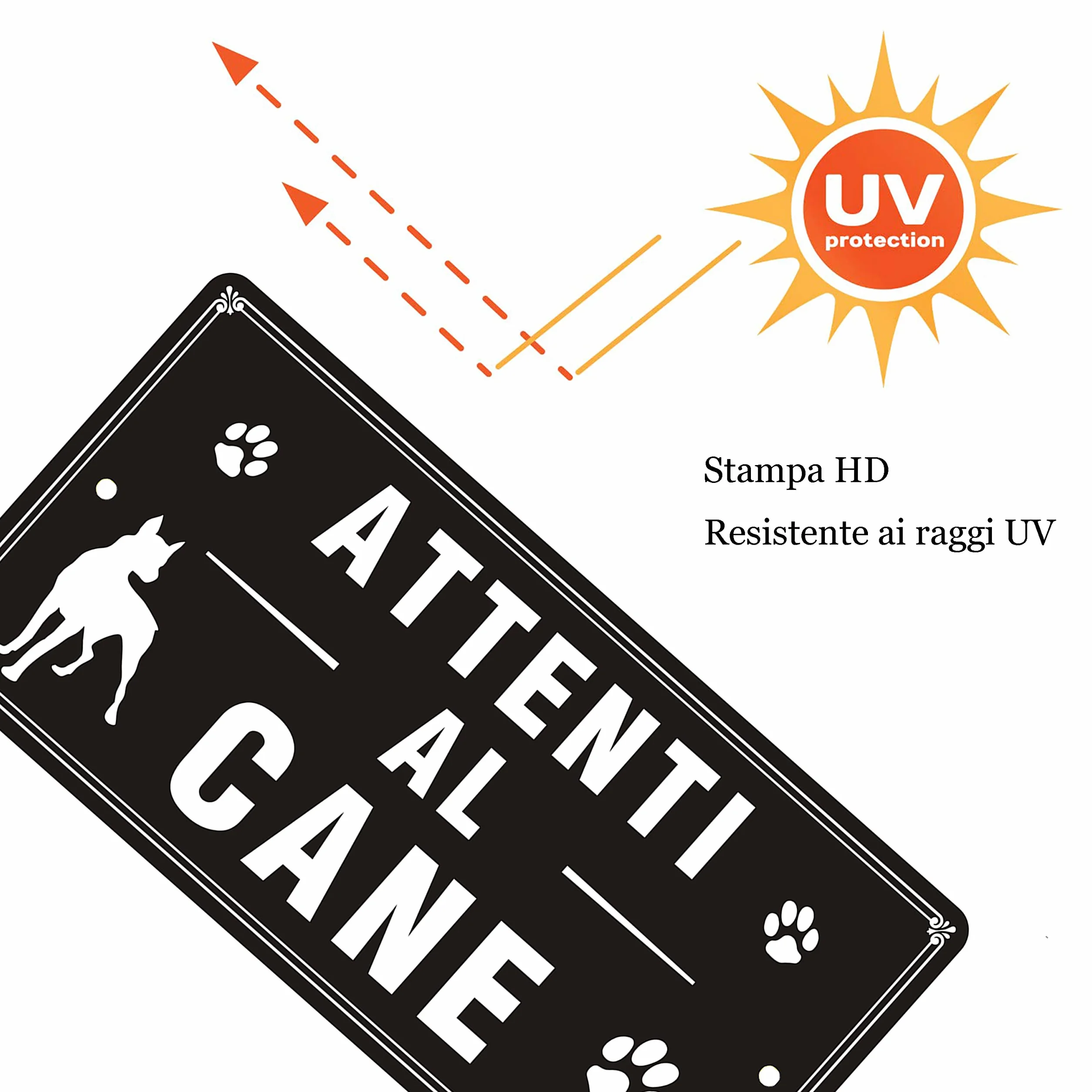 Cartello Attenti al Cane Metallo Riflettente 30×15cm - Attenti al Cane Alluminio Simpatico 2 Pezzi
