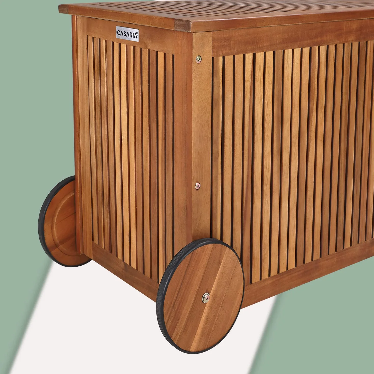 Casaria® Baule da Giardino 120cm Legno di Acacia 2 Ruote Incl. Telo Impermeabile Salvaspazio Cassapanca Esterno Balcone