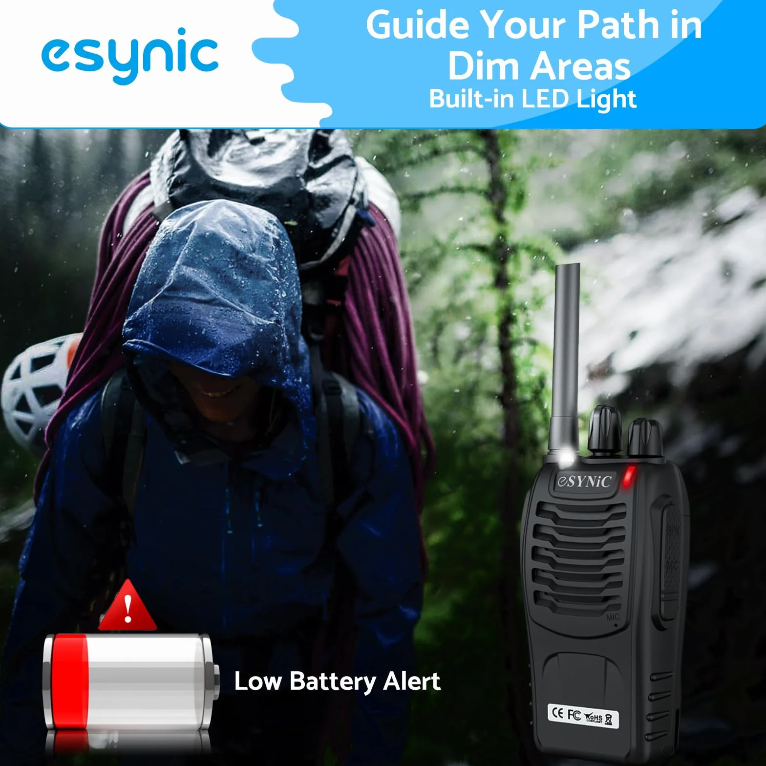 ESYNiC Walkie Talkie PMR 446MHz 0.5W Frequenza Civile Ricetrasmittente Handheld FM 16CH Singola Banda